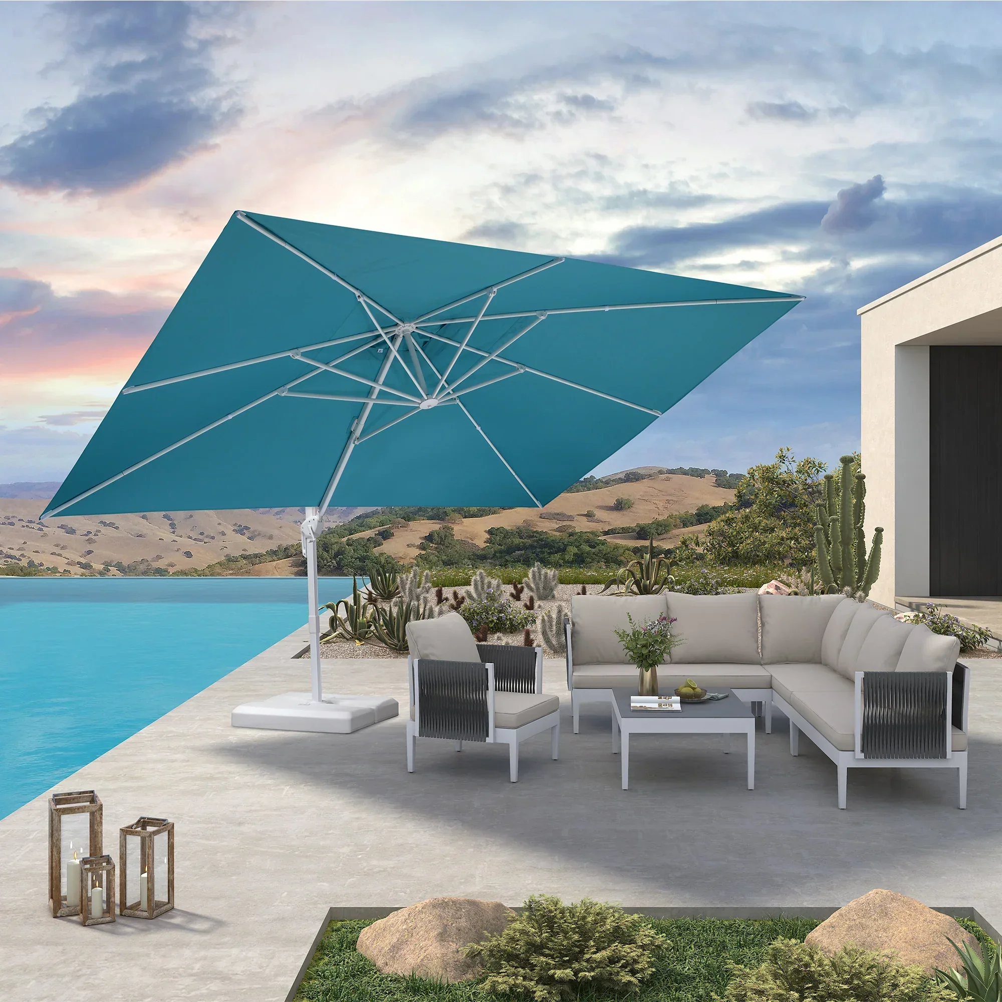 PURPLE LEAF Outdoor Patio Umbrella with Base, Best White Cantilever Umbrellas - Image 170