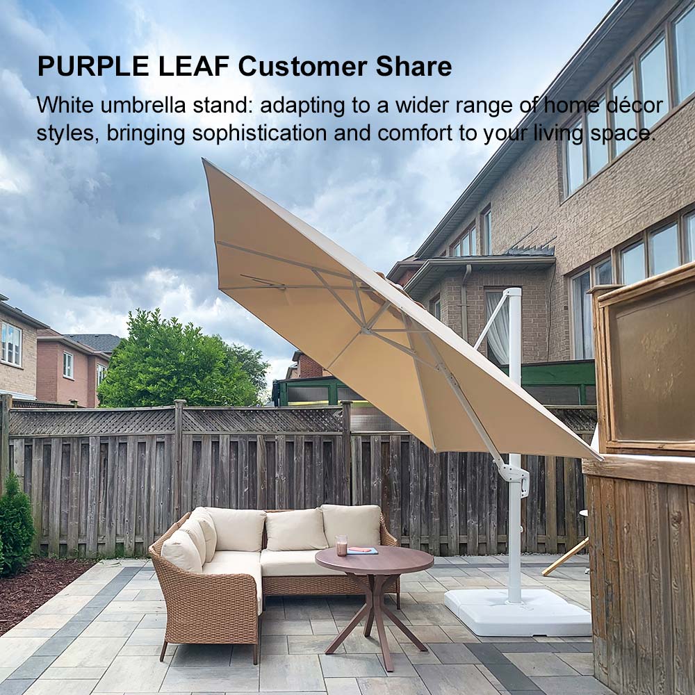 PURPLE LEAF Outdoor Patio Umbrella with Base, Best White Cantilever Umbrellas - Image 3