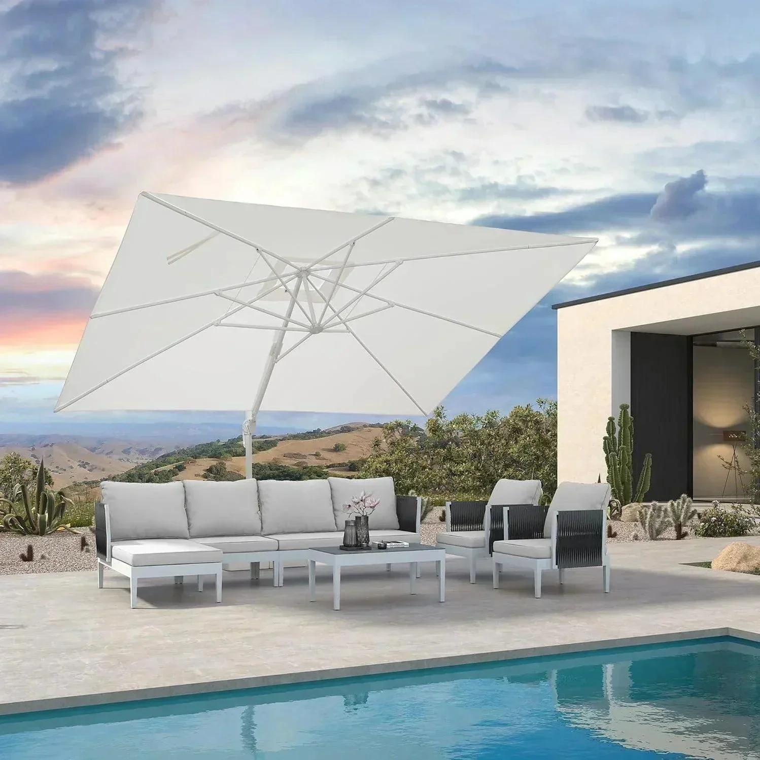 PURPLE LEAF Outdoor Patio Umbrella with Base, Best White Cantilever Umbrellas - Image 46