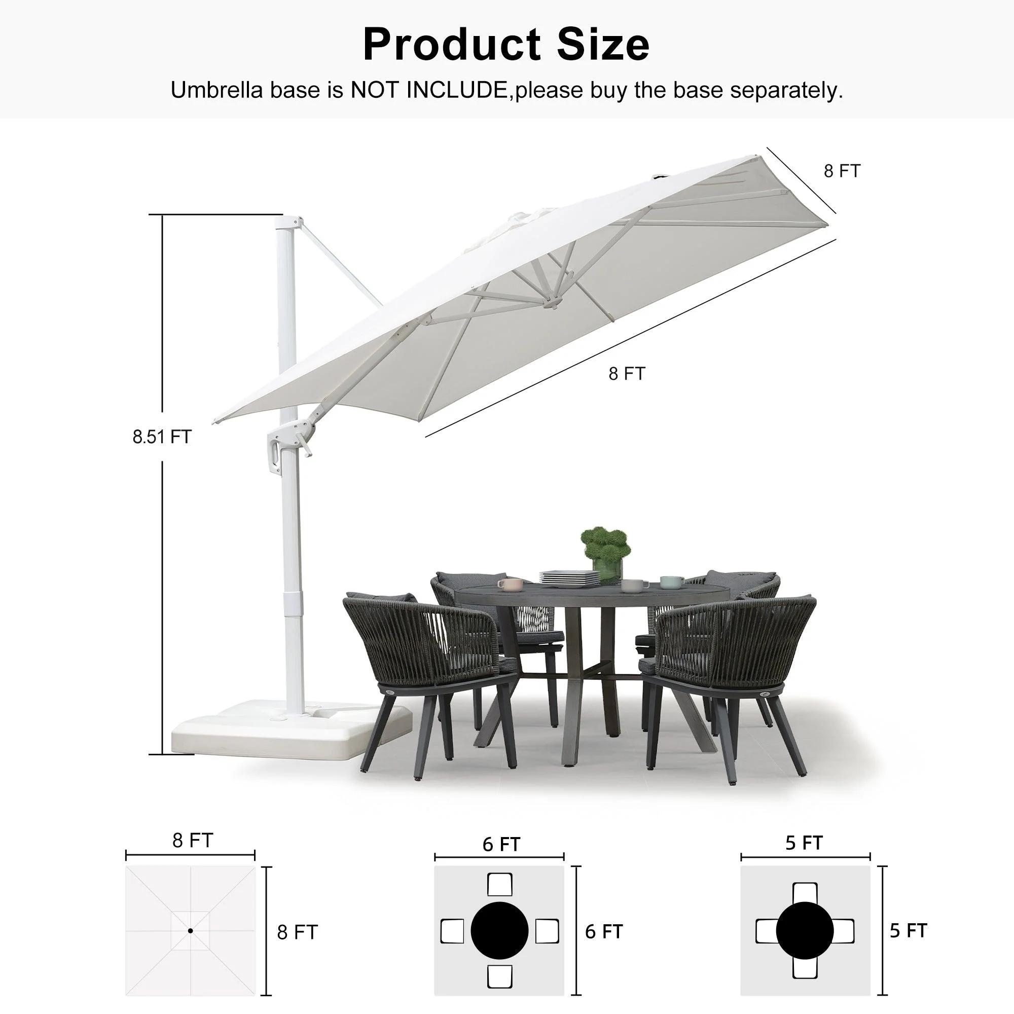 PURPLE LEAF Outdoor Patio Umbrella with Base, Best White Cantilever Umbrellas - Image 49