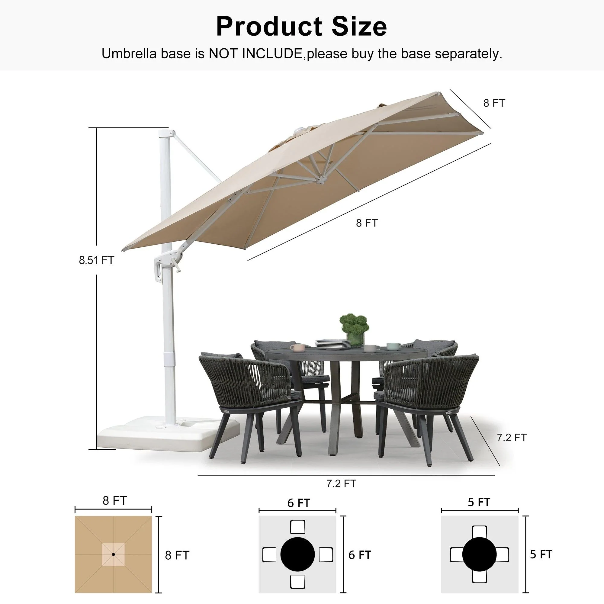PURPLE LEAF Outdoor Patio Umbrella with Base, Best White Cantilever Umbrellas - Image 50