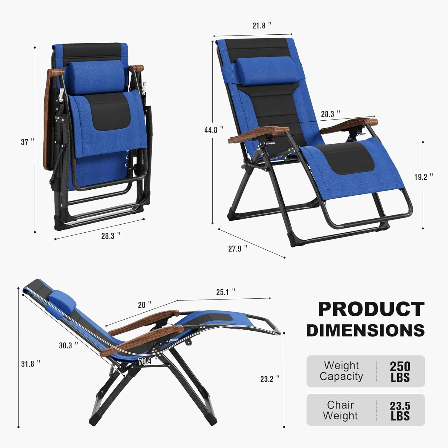 PURPLE LEAF Outdoor Reclining Chair Patio Zero Gravity Chaise Lounge Folding Chair with Quilted Cushion Adjustable Headrest for Lawn Camping Beach Pool - Image 17