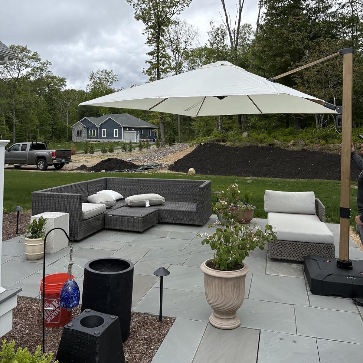 PURPLE LEAF Wood Grain Cantilever Patio Umbrella Aluminum Outdoor Umbrellas - Image 213