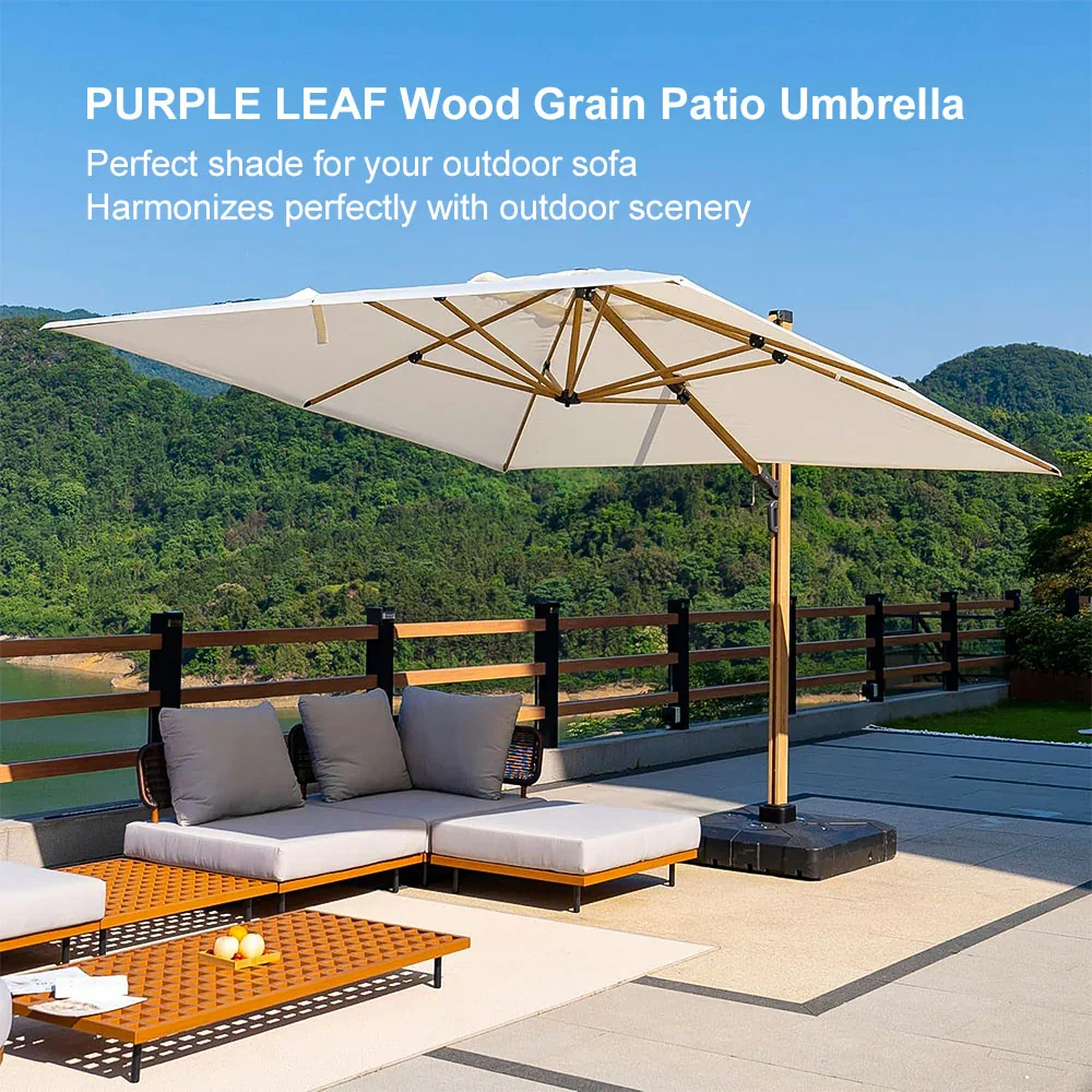 PURPLE LEAF Wood Grain Cantilever Patio Umbrella Aluminum Outdoor Umbrellas - Image 214