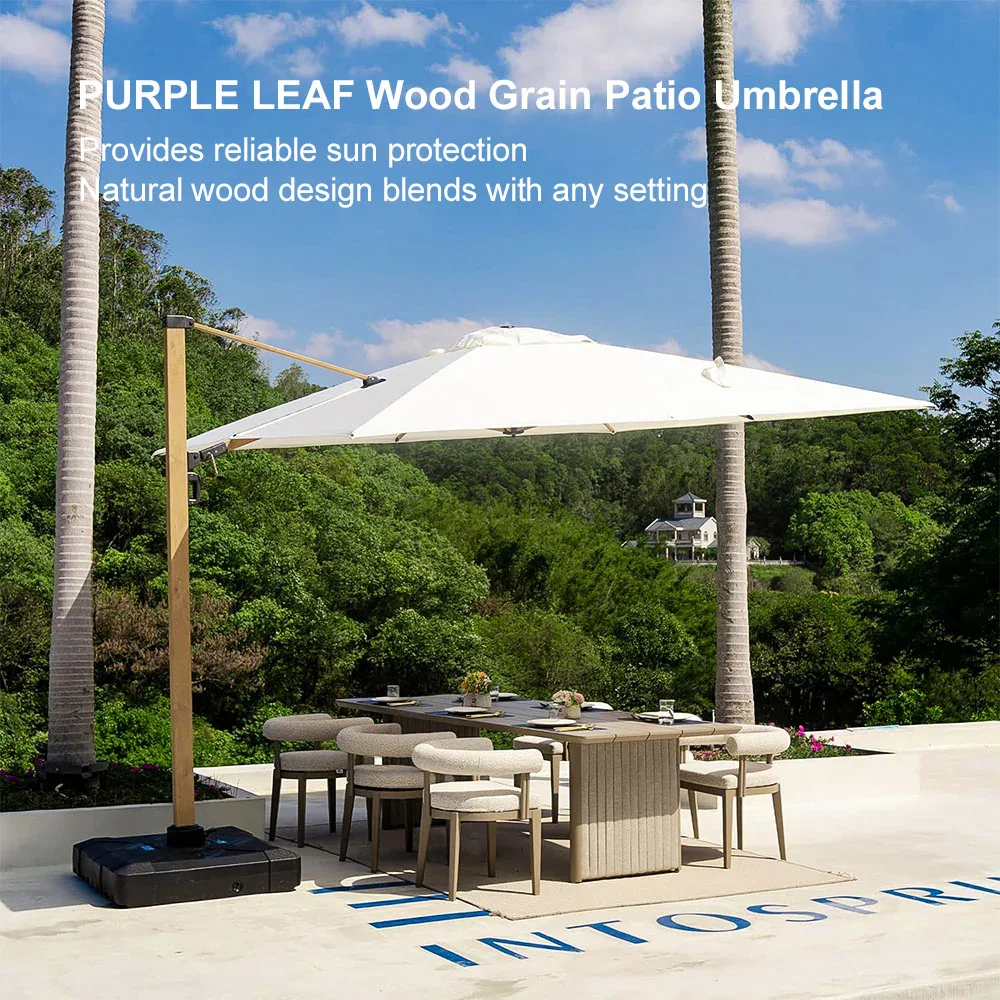 PURPLE LEAF Wood Grain Cantilever Patio Umbrella Aluminum Outdoor Umbrellas - Image 215