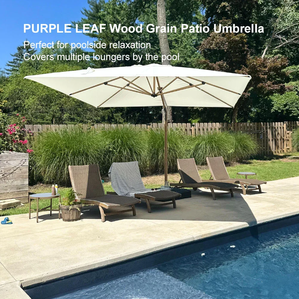 PURPLE LEAF Wood Grain Cantilever Patio Umbrella Aluminum Outdoor Umbrellas - Image 216