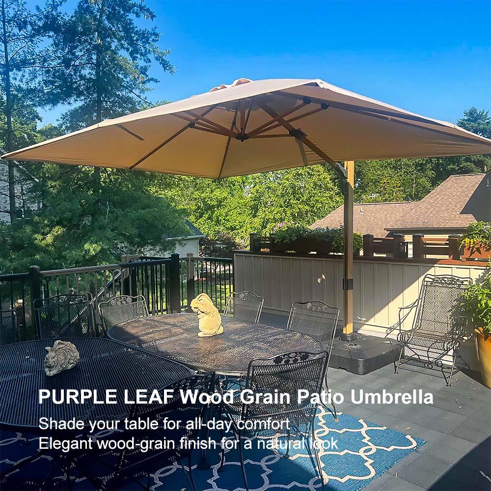 PURPLE LEAF Wood Grain Cantilever Patio Umbrella Aluminum Outdoor Umbrellas - Image 217