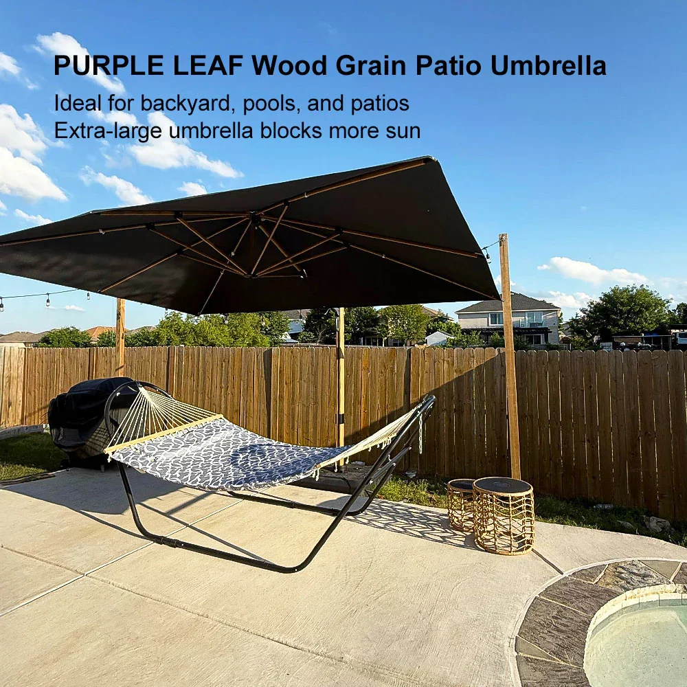 PURPLE LEAF Wood Grain Cantilever Patio Umbrella Aluminum Outdoor Umbrellas - Image 218