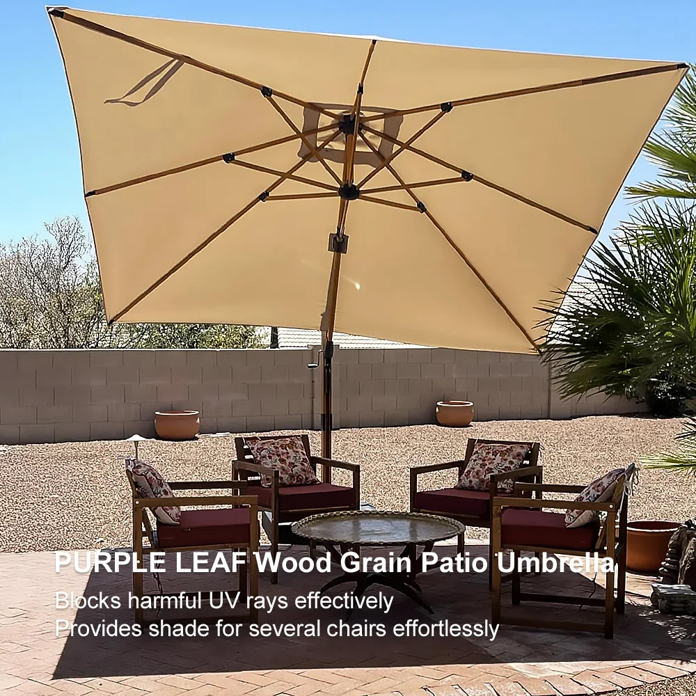 PURPLE LEAF Wood Grain Cantilever Patio Umbrella Aluminum Outdoor Umbrellas - Image 219