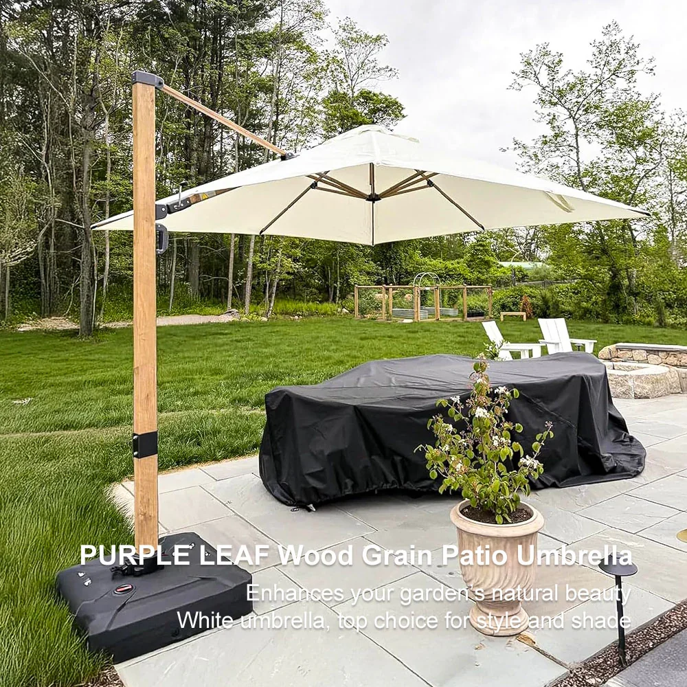 PURPLE LEAF Wood Grain Cantilever Patio Umbrella Aluminum Outdoor Umbrellas - Image 222