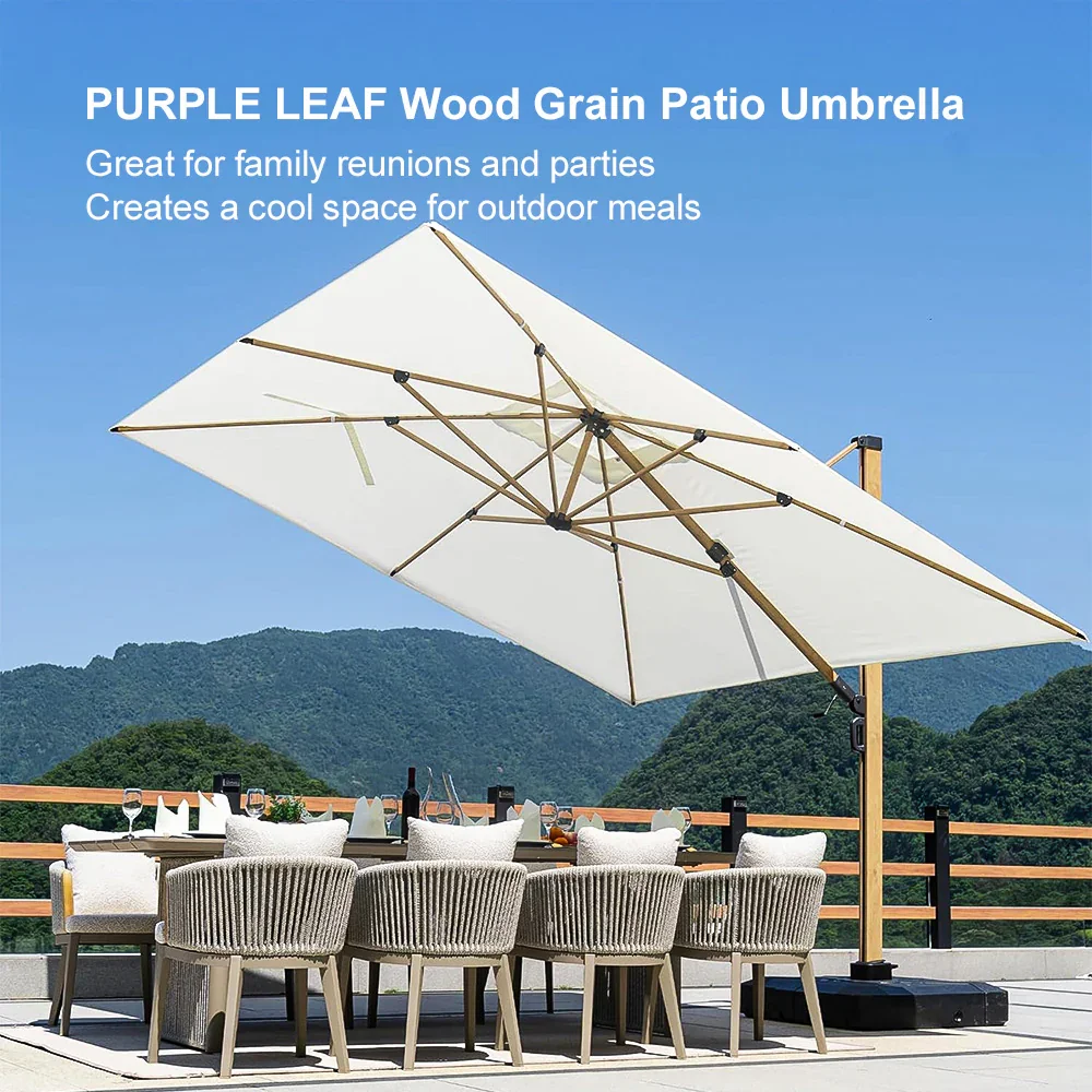 PURPLE LEAF Wood Grain Cantilever Patio Umbrella Aluminum Outdoor Umbrellas - Image 224