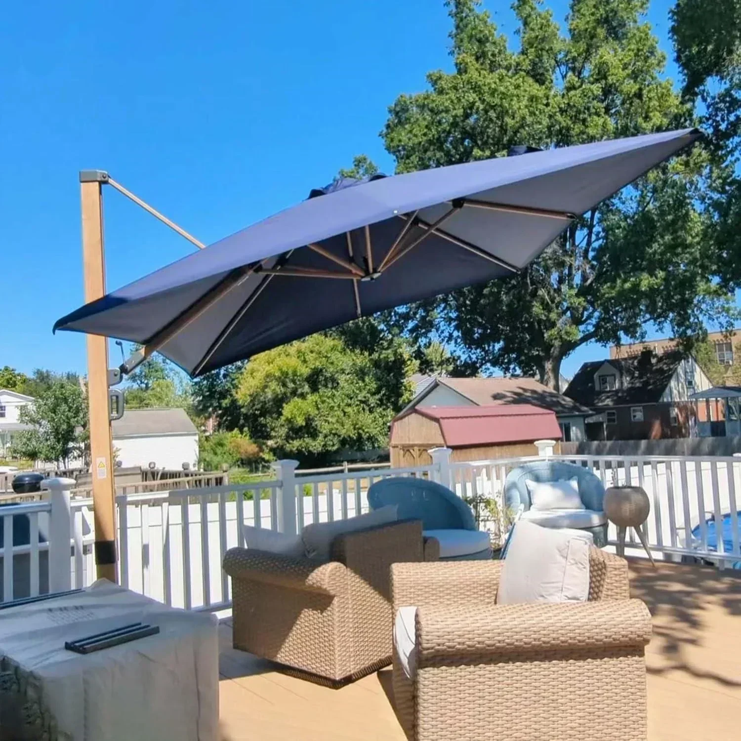 PURPLE LEAF Wood Grain Cantilever Patio Umbrella Aluminum Outdoor Umbrellas - Image 212