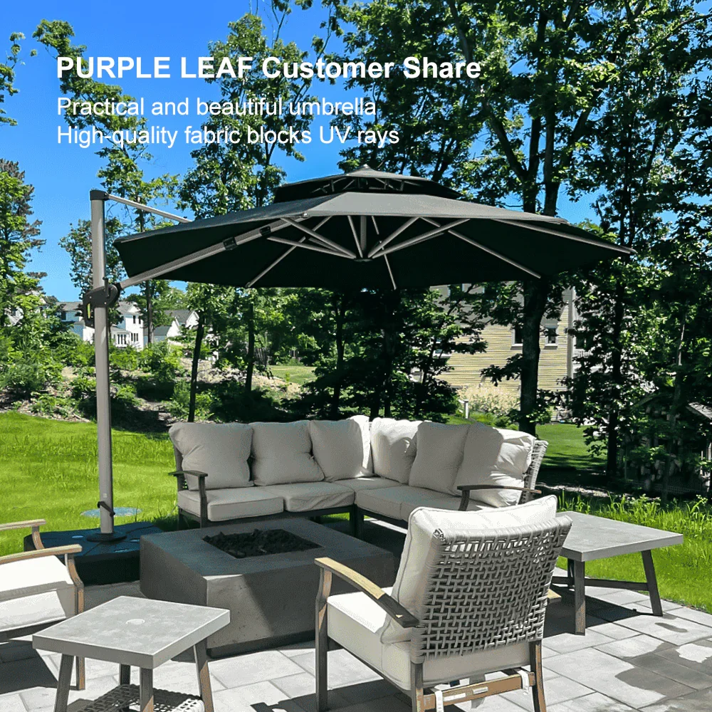 PURPLE LEAF Round Cantilever Patio Umbrella Heavy Duty Umbrella for Porch Garden Pool - Image 196
