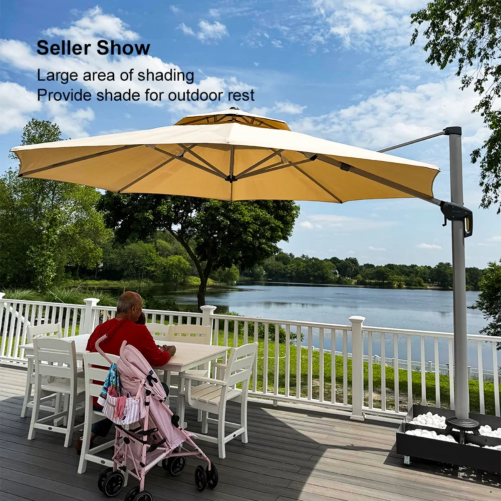 PURPLE LEAF Round Cantilever Patio Umbrella Heavy Duty Umbrella for Porch Garden Pool - Image 202