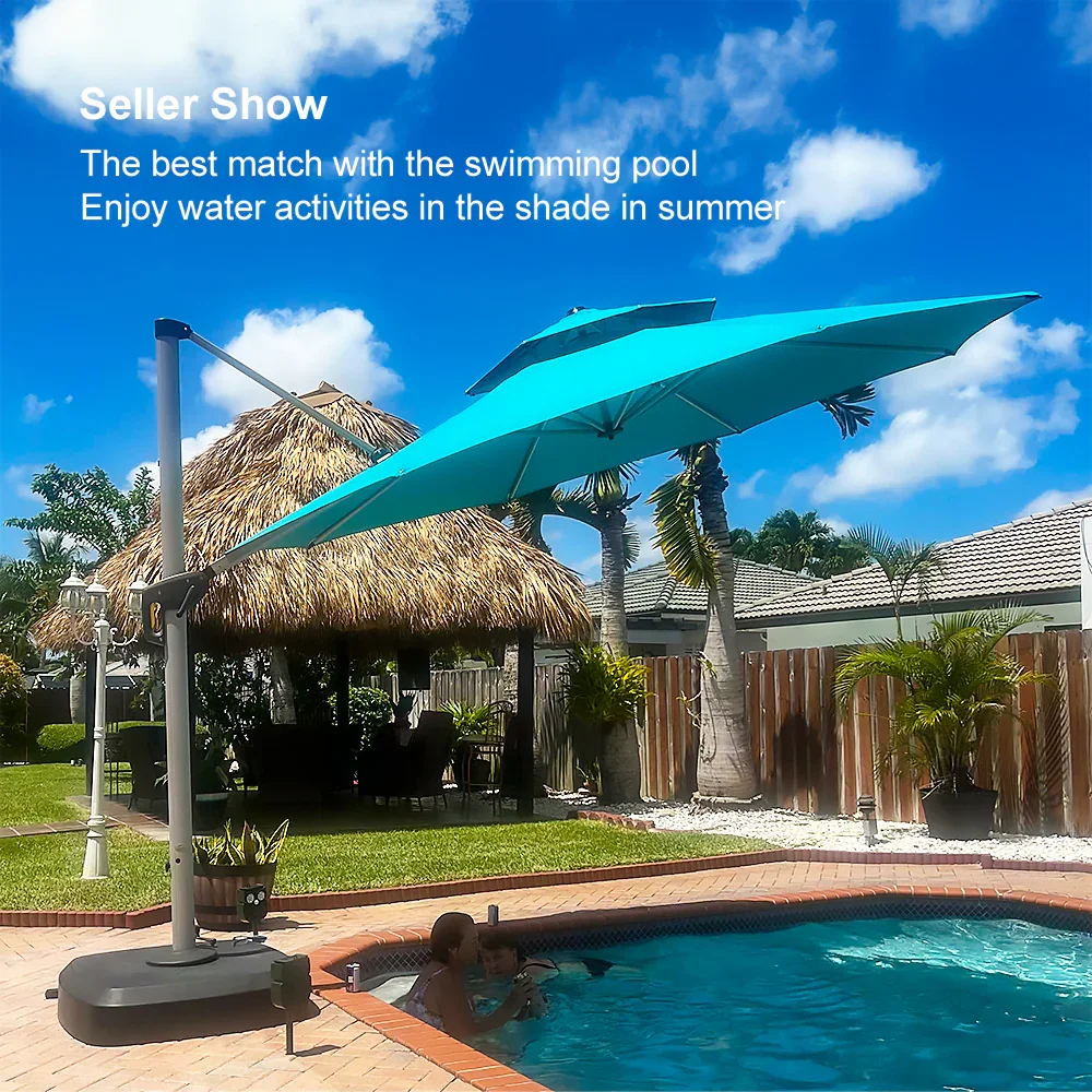 PURPLE LEAF Round Cantilever Patio Umbrella Heavy Duty Umbrella for Porch Garden Pool - Image 203