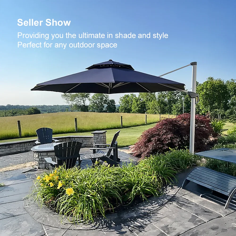 PURPLE LEAF Round Cantilever Patio Umbrella Heavy Duty Umbrella for Porch Garden Pool - Image 206