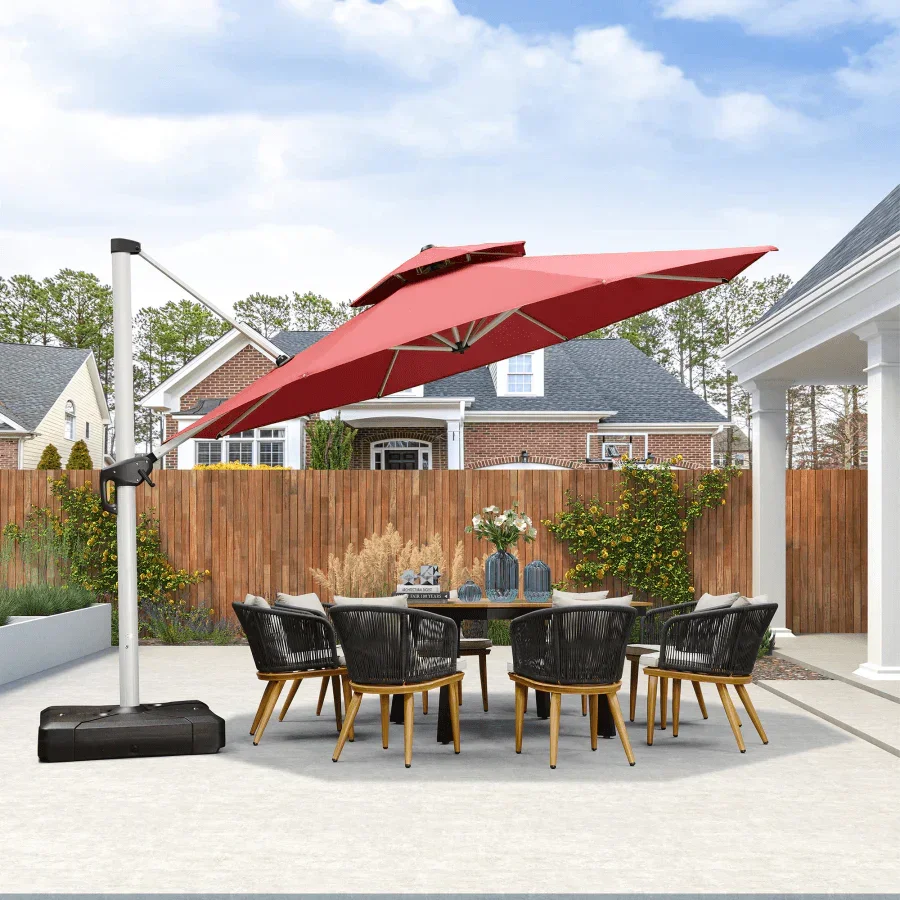 PURPLE LEAF Round Cantilever Patio Umbrella Heavy Duty Umbrella for Porch Garden Pool - Image 211