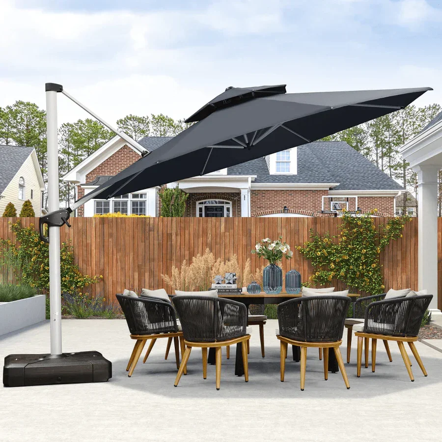 PURPLE LEAF Round Cantilever Patio Umbrella Heavy Duty Umbrella for Porch Garden Pool - Image 212