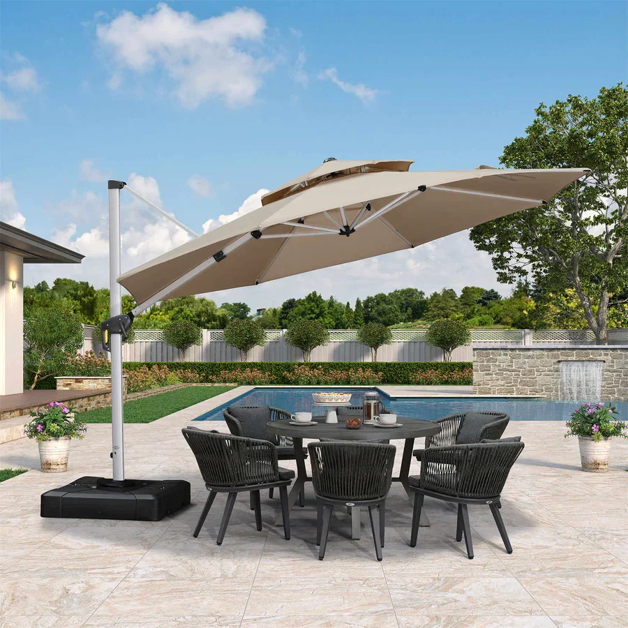 PURPLE LEAF Round Cantilever Patio Umbrella Heavy Duty Umbrella for Porch Garden Pool - Image 214