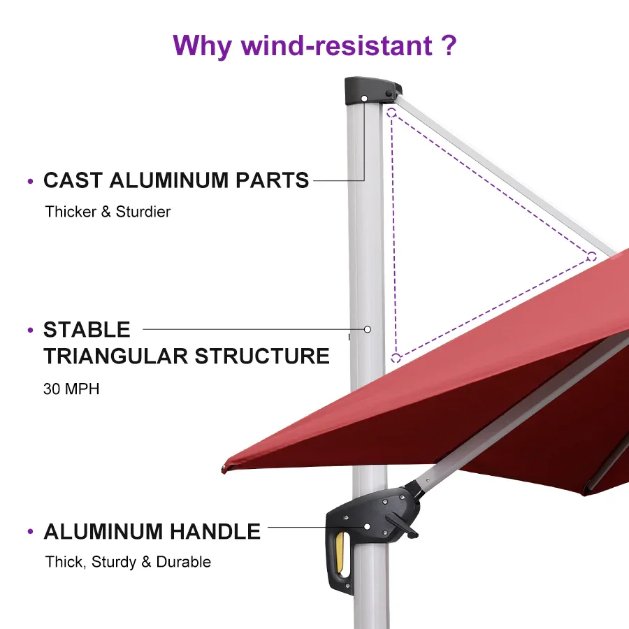 PURPLE LEAF Outdoor Windproof Umbrella, Square Cantilever Umbrella Outside Patio - Image 196