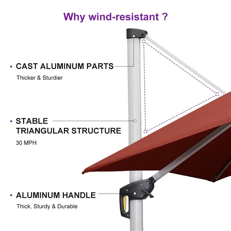 PURPLE LEAF Outdoor Windproof Umbrella, Square Cantilever Umbrella Outside Patio - Image 200