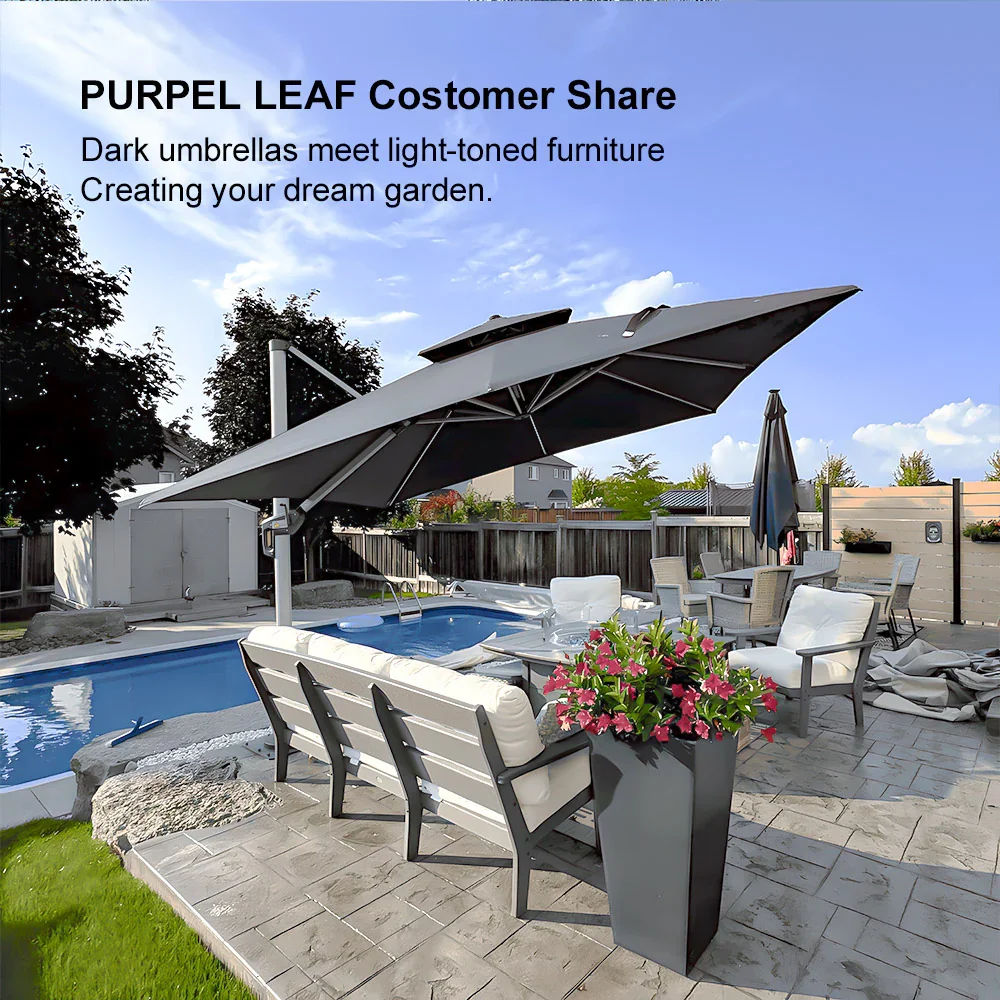 PURPLE LEAF Outdoor Windproof Umbrella, Square Cantilever Umbrella Outside Patio - Image 208