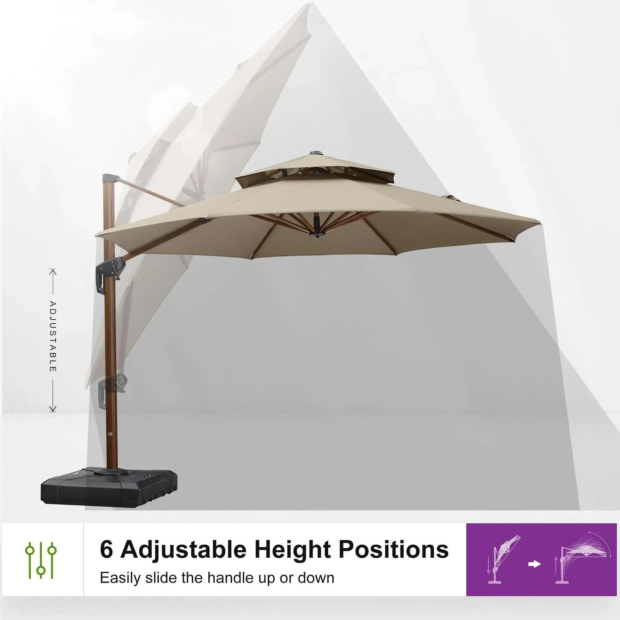 PURPLE LEAF Double Top 10 / 11 / 12 / 13 ft Round Aluminum Patio Umbrella in Wood Color - Image 100