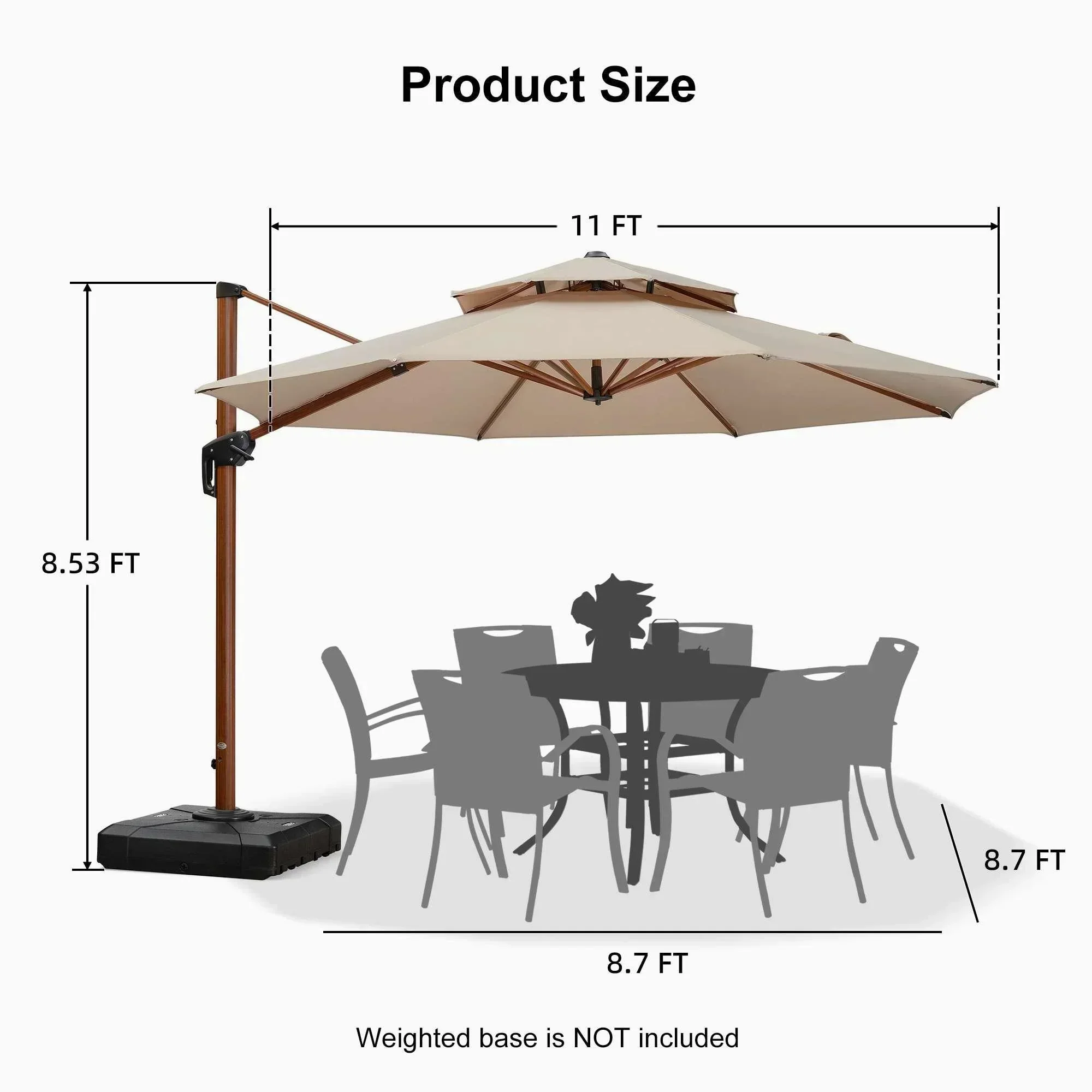 PURPLE LEAF Double Top 10 / 11 / 12 / 13 ft Round Aluminum Patio Umbrella in Wood Color - Image 101