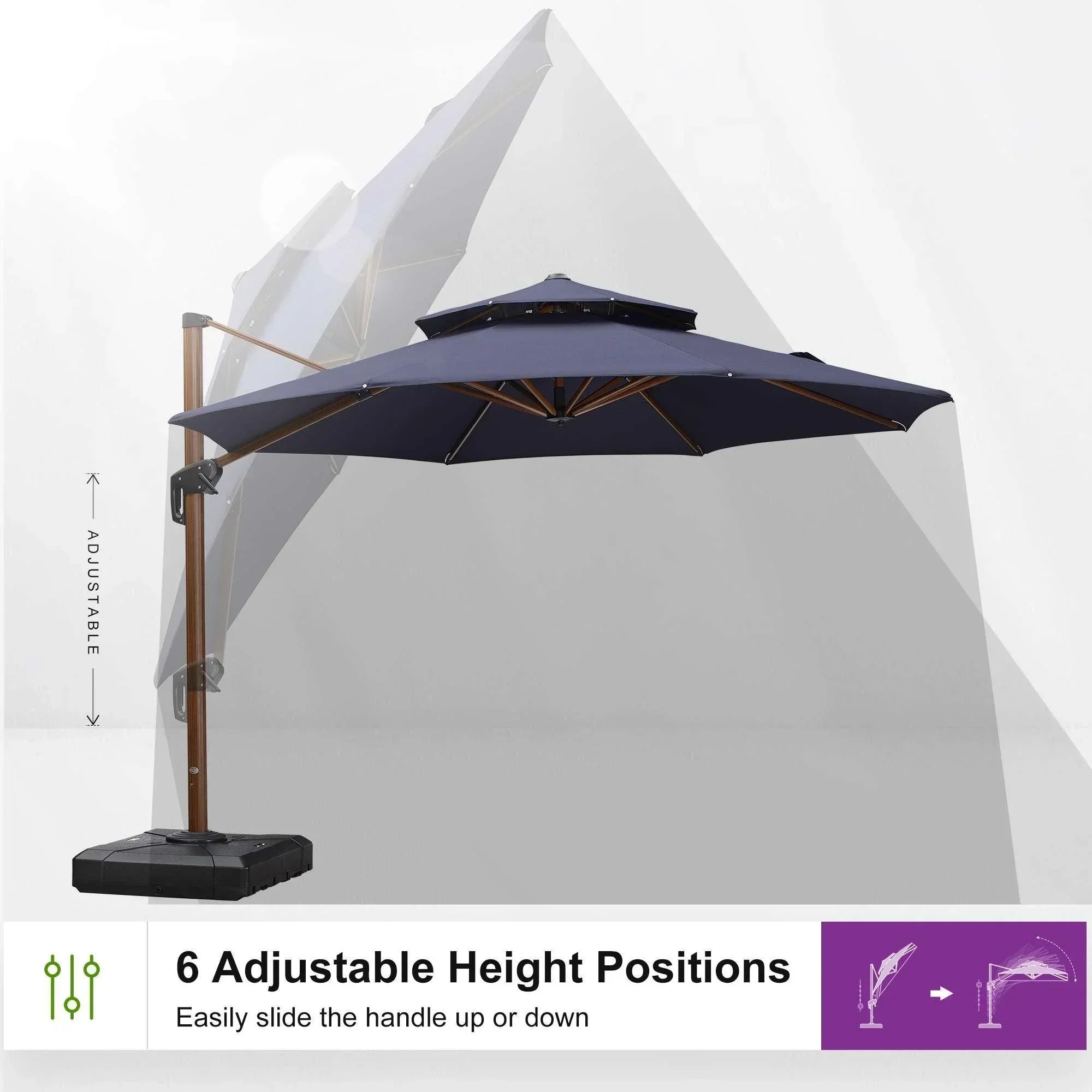 PURPLE LEAF Double Top 10 / 11 / 12 / 13 ft Round Aluminum Patio Umbrella in Wood Color - Image 102