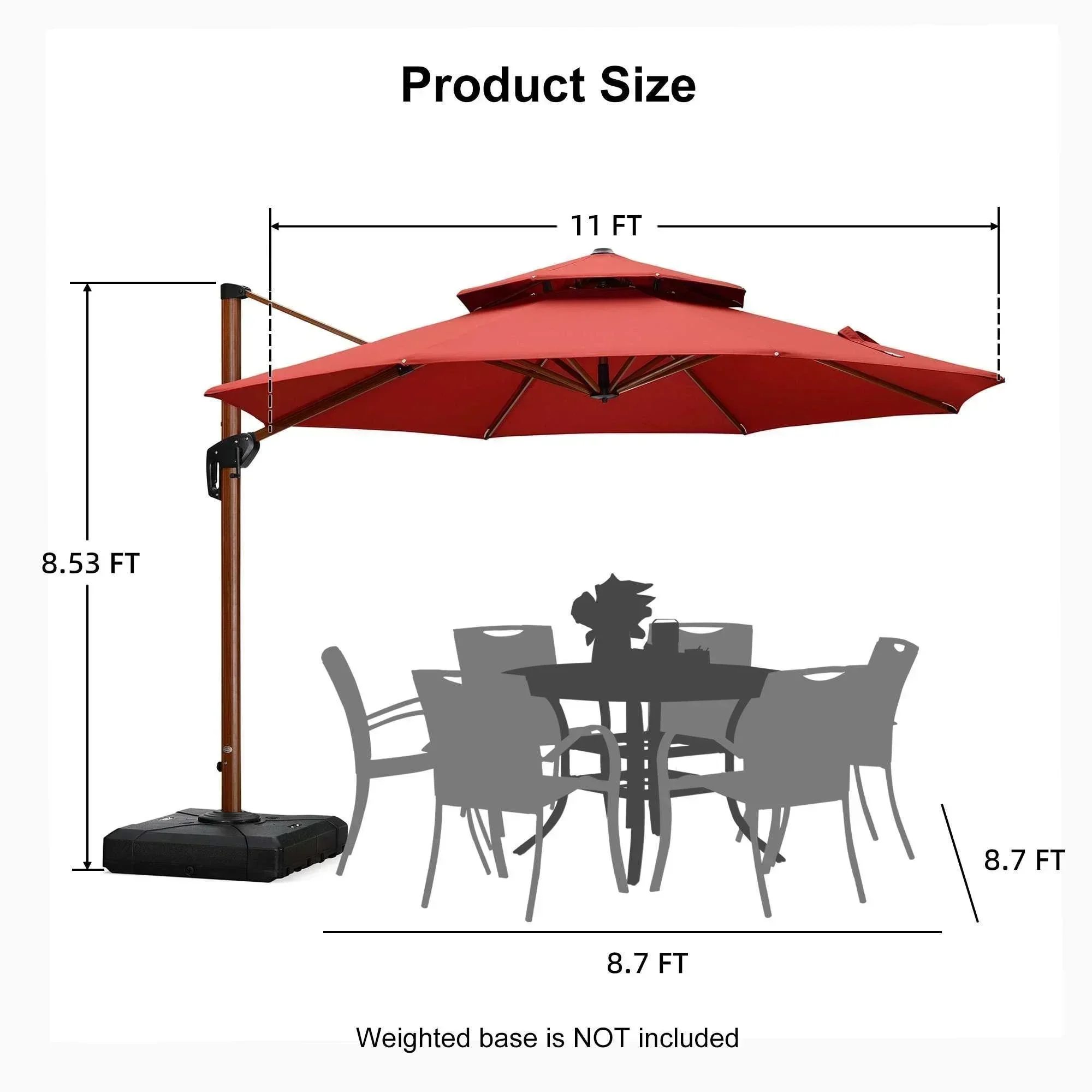 PURPLE LEAF Double Top 10 / 11 / 12 / 13 ft Round Aluminum Patio Umbrella in Wood Color - Image 104