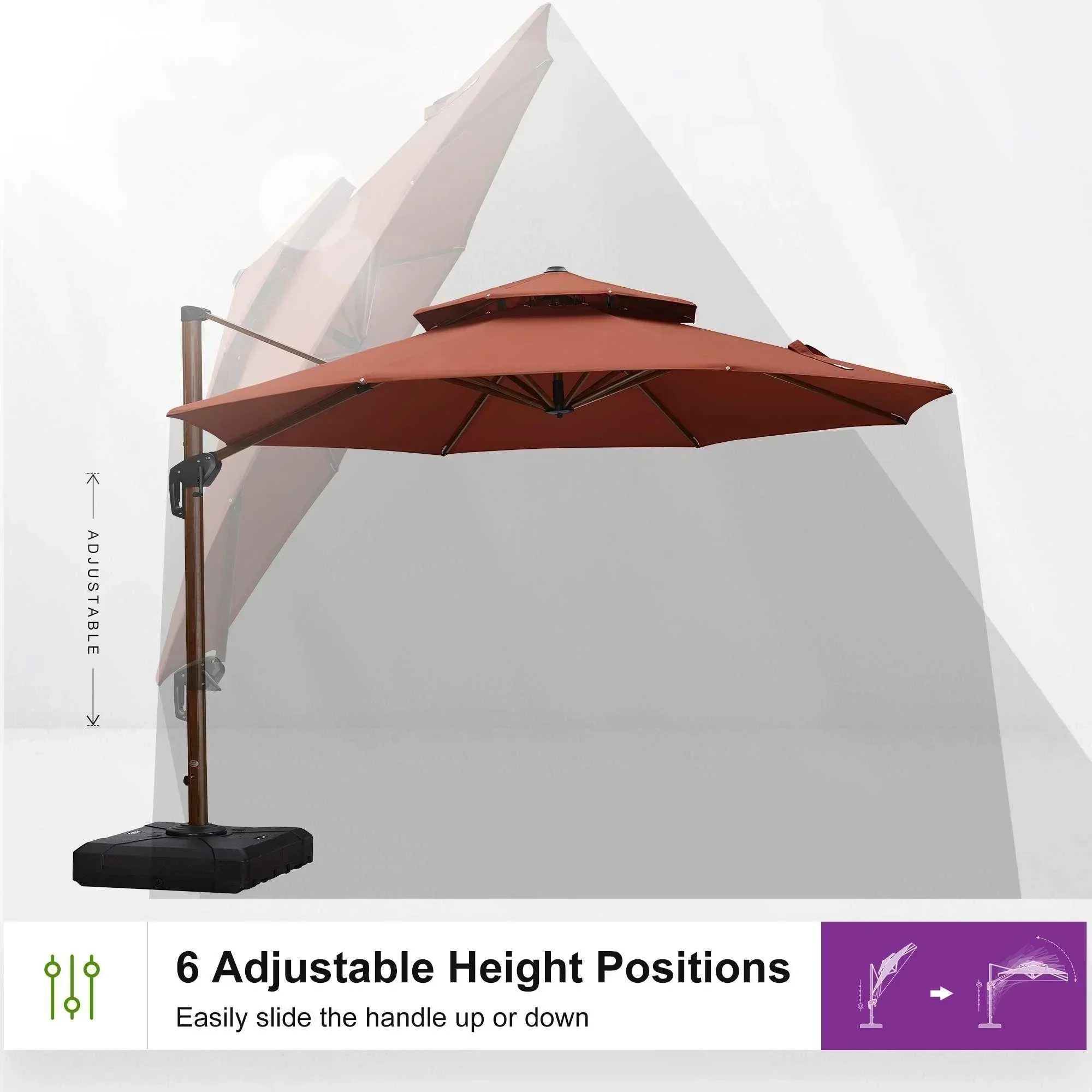 PURPLE LEAF Double Top 10 / 11 / 12 / 13 ft Round Aluminum Patio Umbrella in Wood Color - Image 105