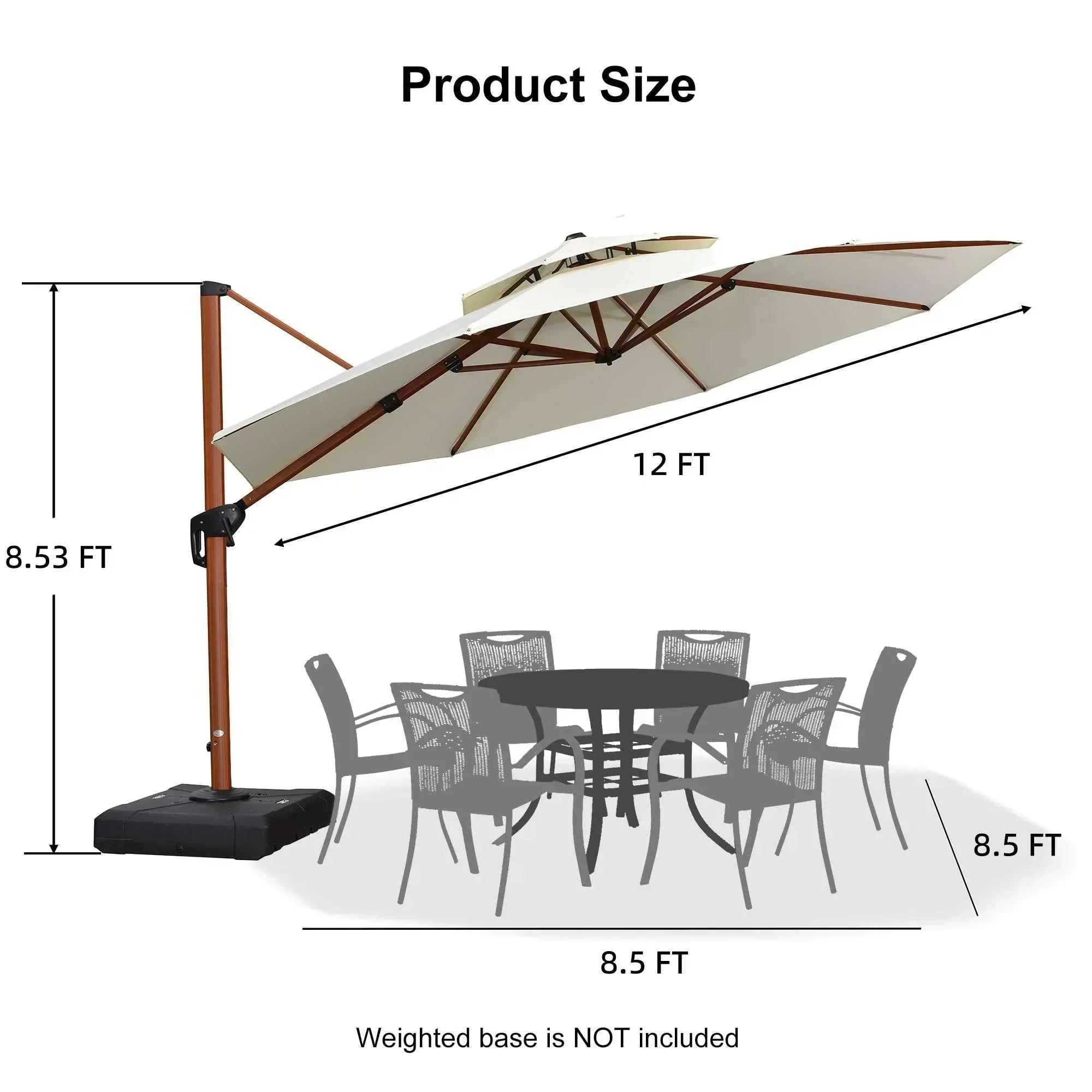 PURPLE LEAF Double Top 10 / 11 / 12 / 13 ft Round Aluminum Patio Umbrella in Wood Color - Image 106