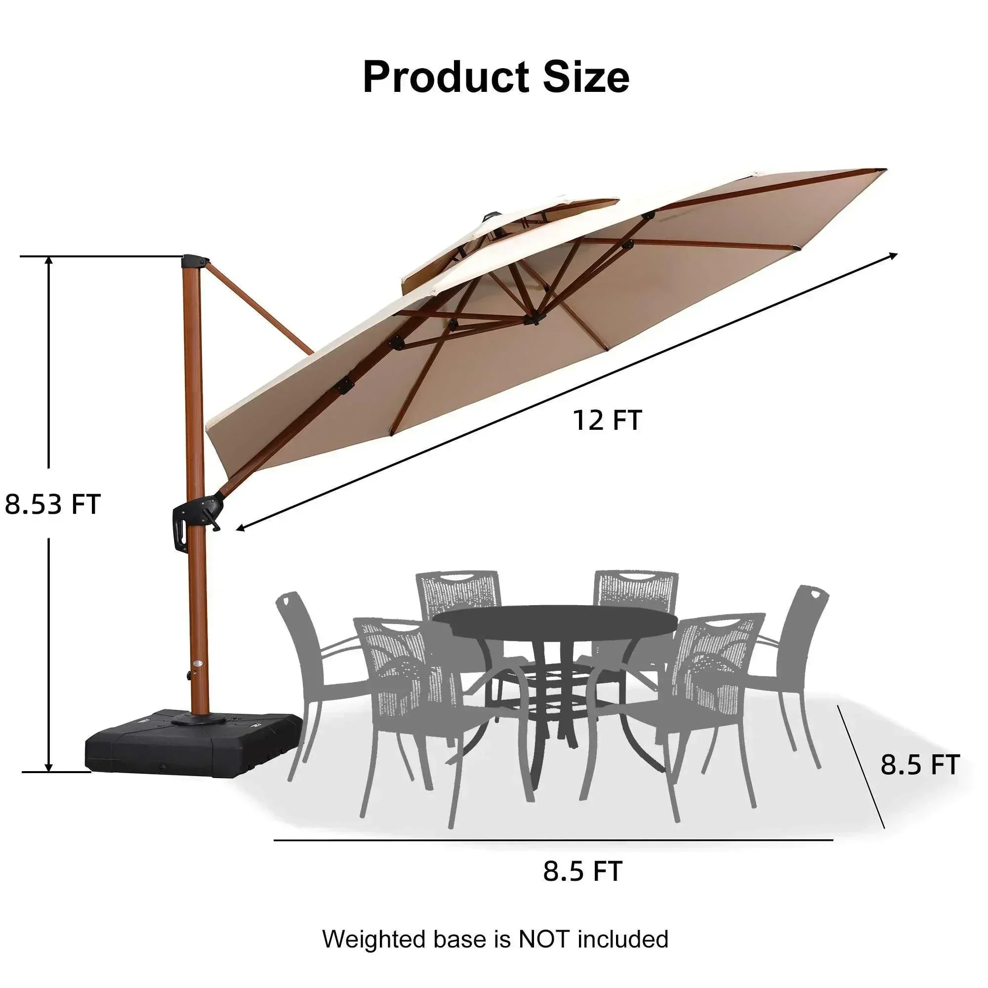 PURPLE LEAF Double Top 10 / 11 / 12 / 13 ft Round Aluminum Patio Umbrella in Wood Color - Image 108