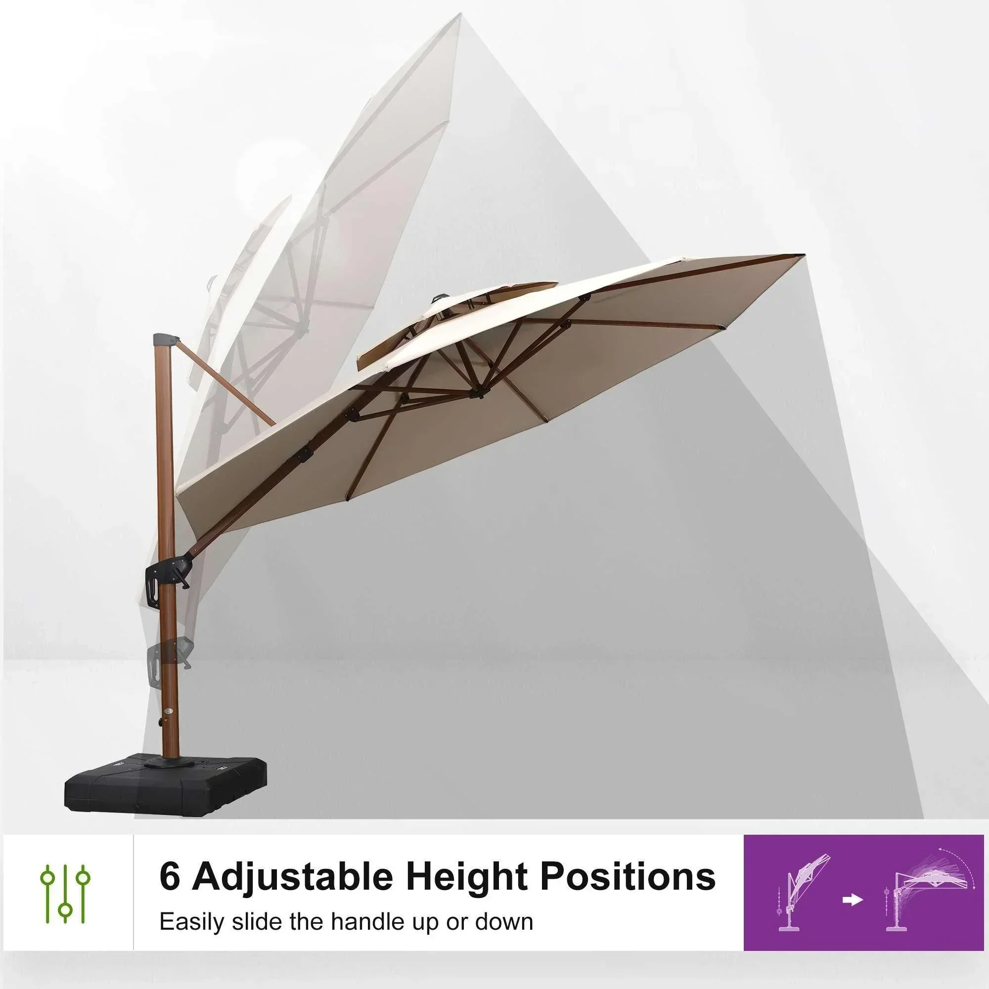 PURPLE LEAF Double Top 10 / 11 / 12 / 13 ft Round Aluminum Patio Umbrella in Wood Color - Image 109