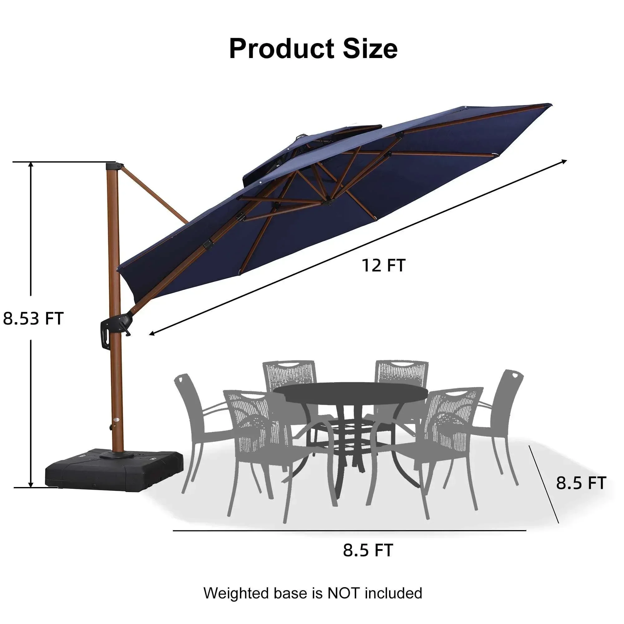 PURPLE LEAF Double Top 10 / 11 / 12 / 13 ft Round Aluminum Patio Umbrella in Wood Color - Image 110