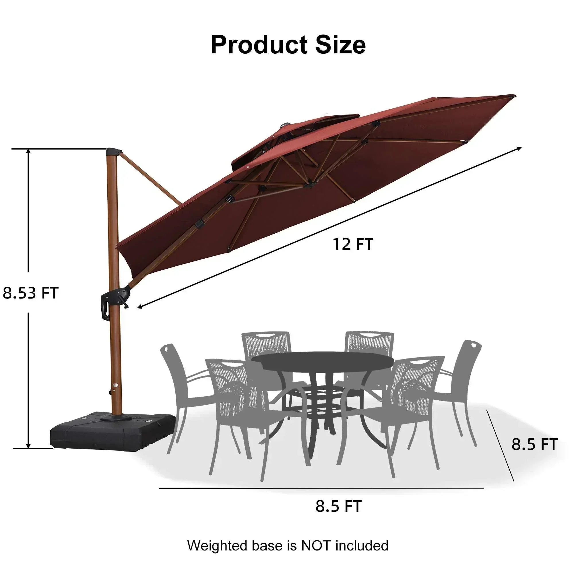 PURPLE LEAF Double Top 10 / 11 / 12 / 13 ft Round Aluminum Patio Umbrella in Wood Color - Image 112