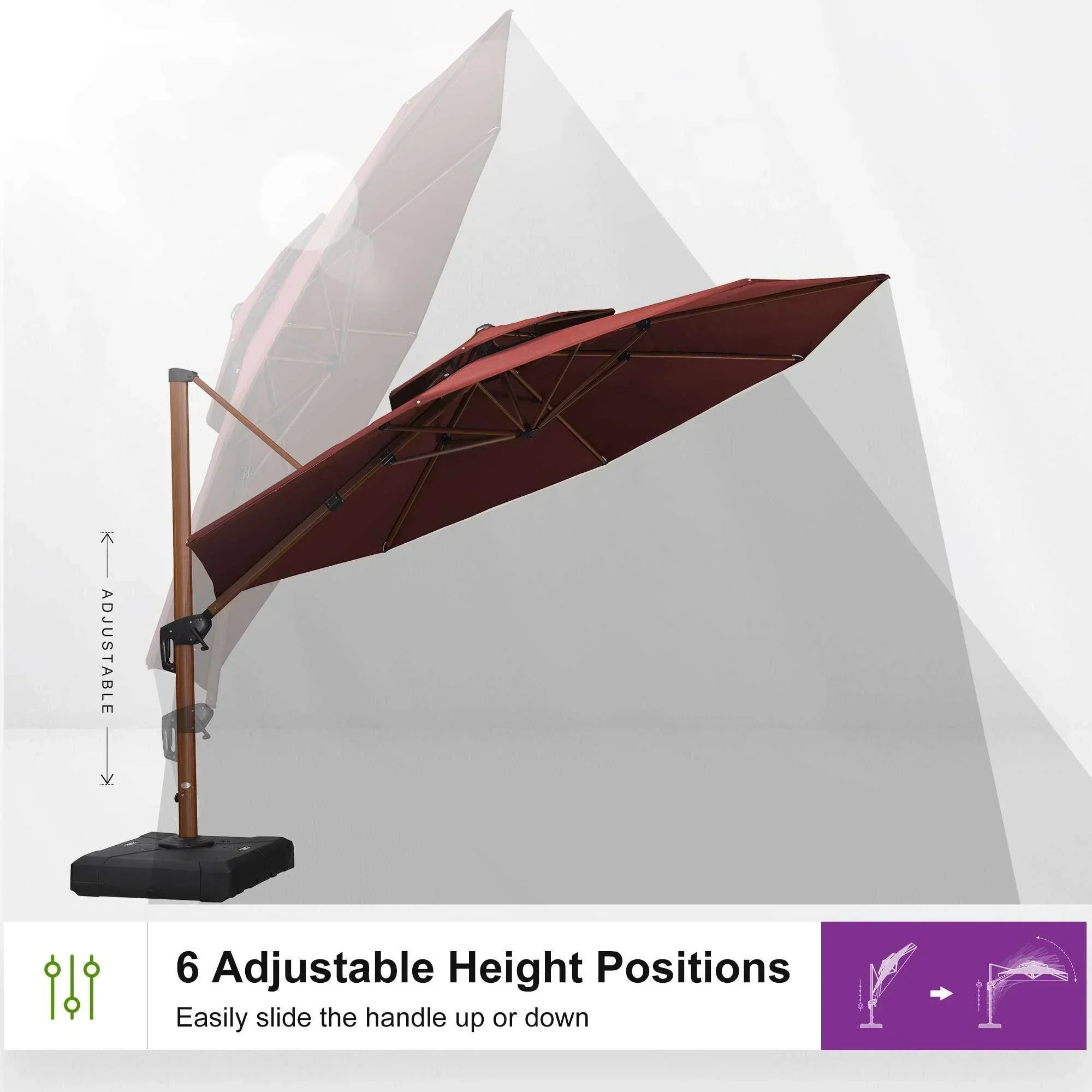 PURPLE LEAF Double Top 10 / 11 / 12 / 13 ft Round Aluminum Patio Umbrella in Wood Color - Image 113