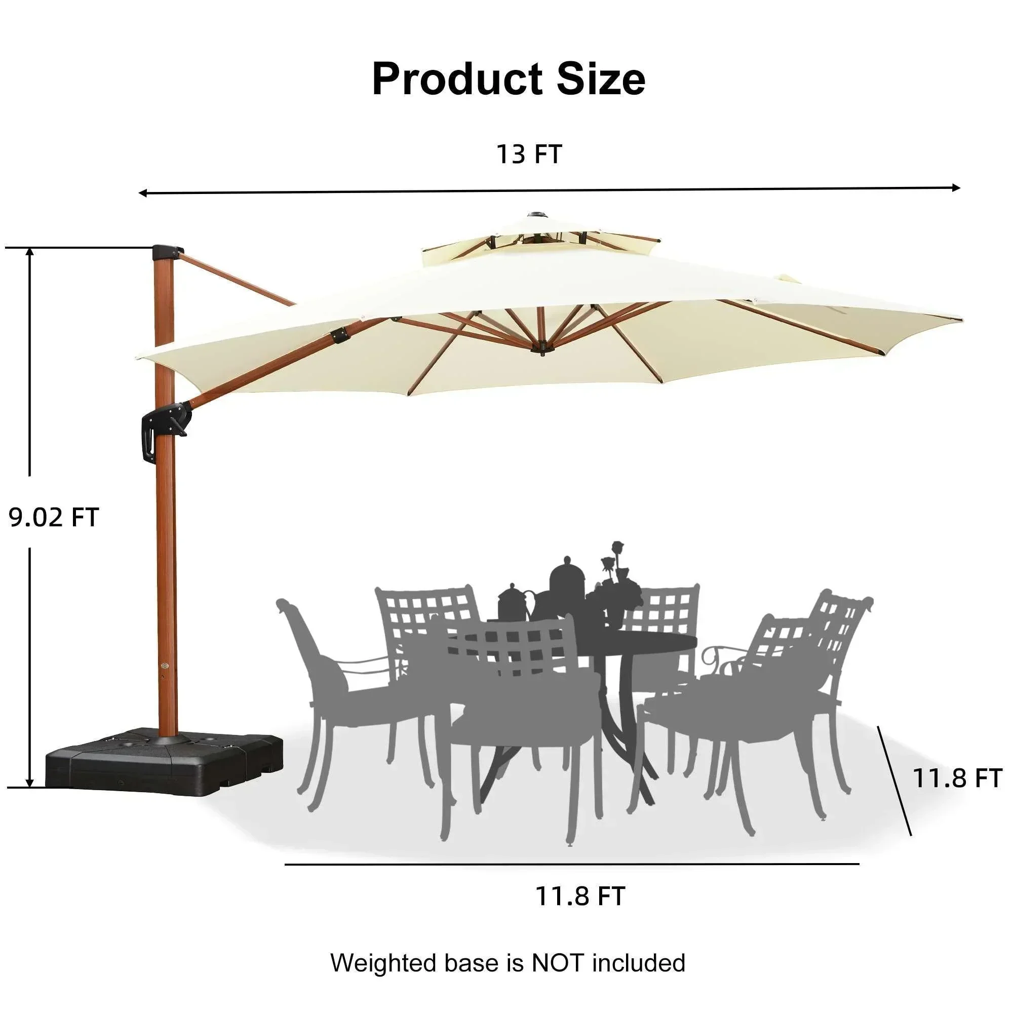 PURPLE LEAF Double Top 10 / 11 / 12 / 13 ft Round Aluminum Patio Umbrella in Wood Color - Image 115