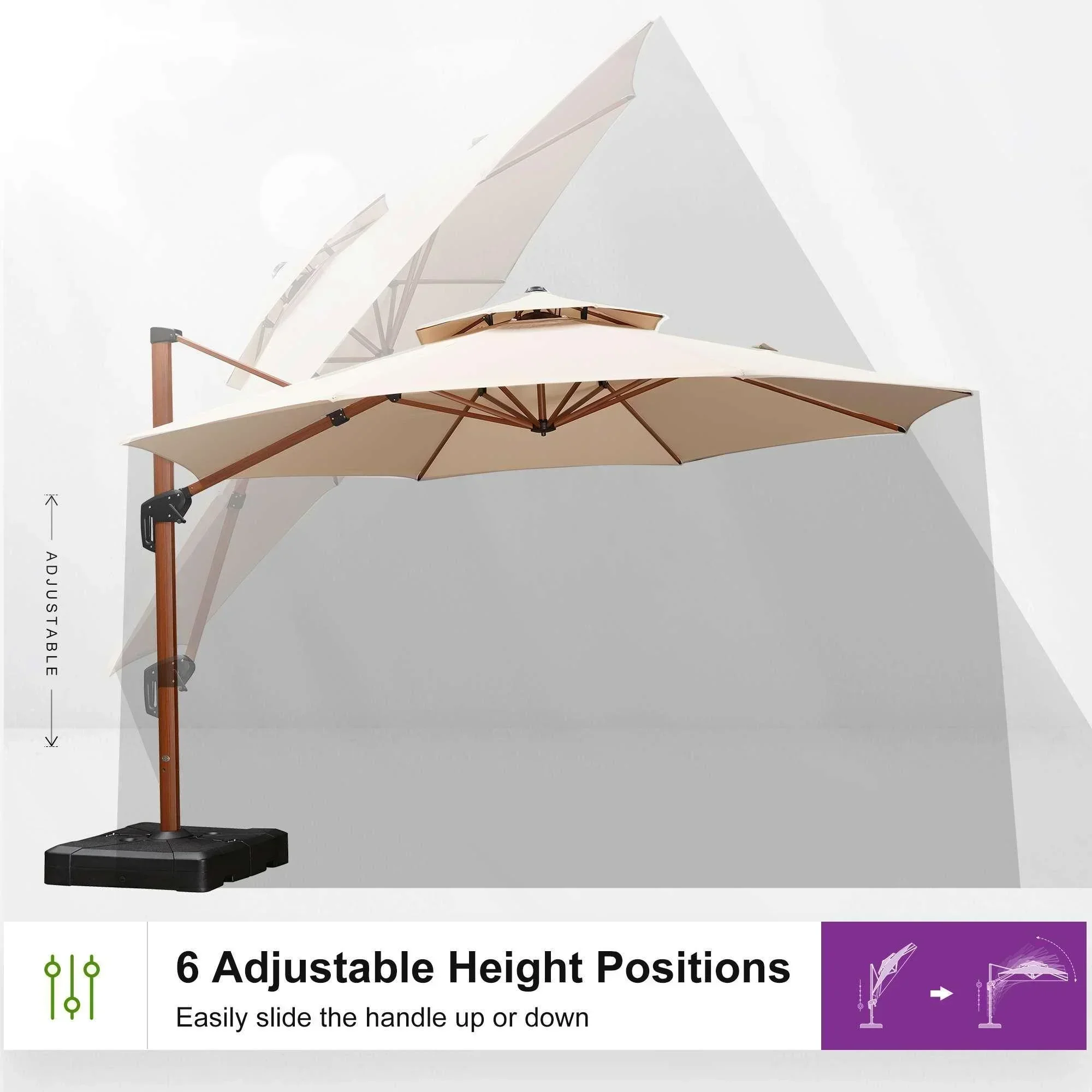 PURPLE LEAF Double Top 10 / 11 / 12 / 13 ft Round Aluminum Patio Umbrella in Wood Color - Image 116