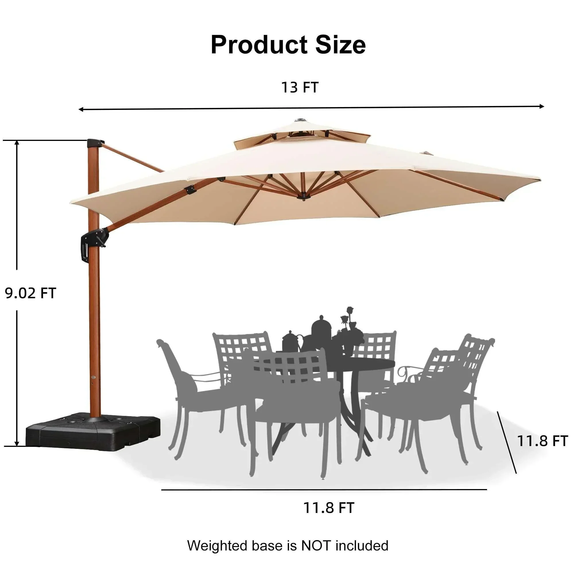 PURPLE LEAF Double Top 10 / 11 / 12 / 13 ft Round Aluminum Patio Umbrella in Wood Color - Image 117