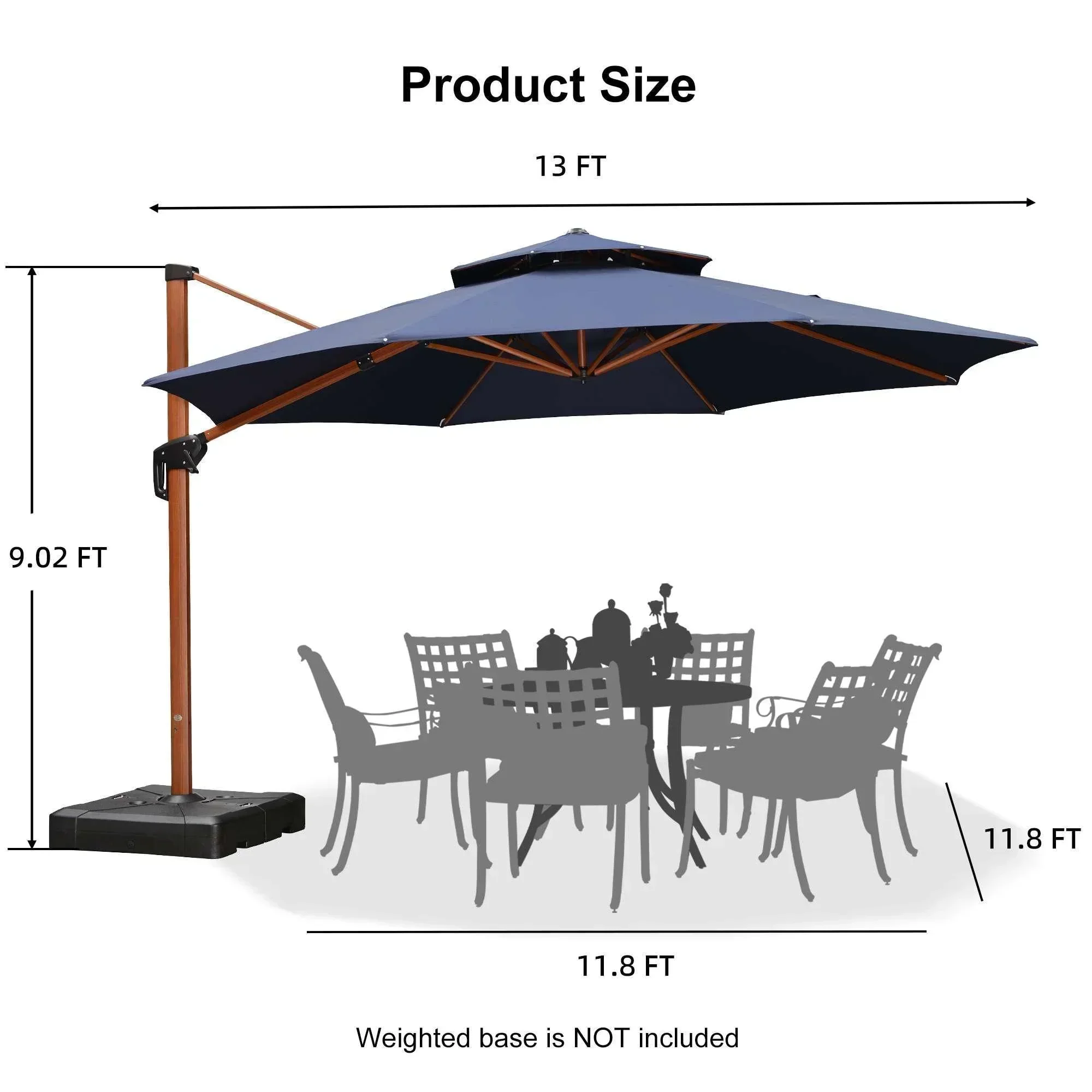 PURPLE LEAF Double Top 10 / 11 / 12 / 13 ft Round Aluminum Patio Umbrella in Wood Color - Image 118