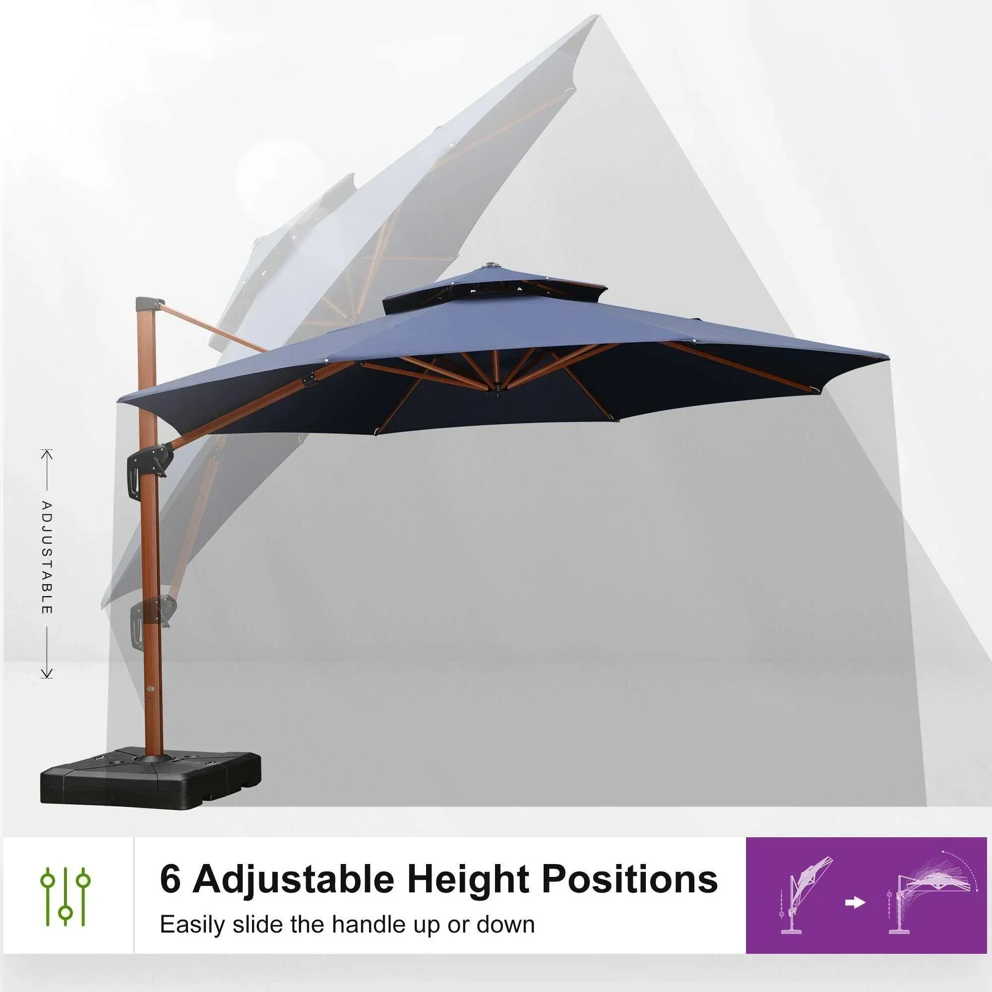 PURPLE LEAF Double Top 10 / 11 / 12 / 13 ft Round Aluminum Patio Umbrella in Wood Color - Image 119