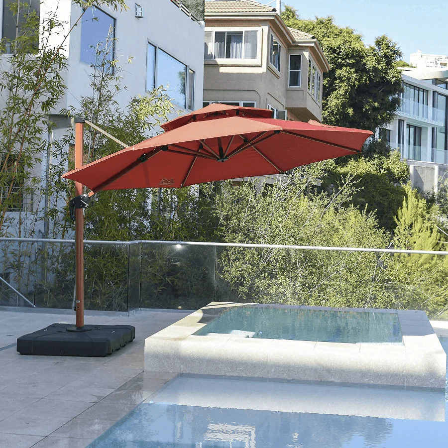 PURPLE LEAF Double Top 10 / 11 / 12 / 13 ft Round Aluminum Patio Umbrella in Wood Color - Image 12