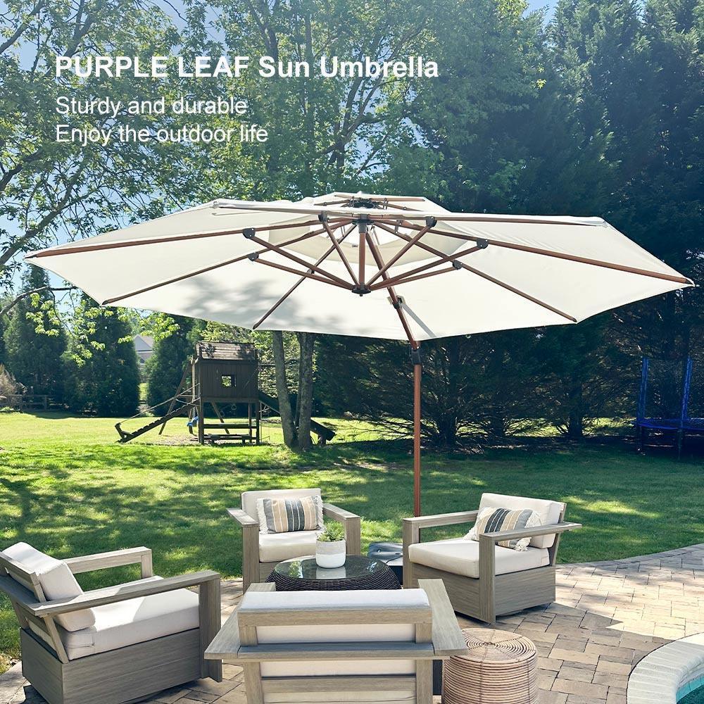 PURPLE LEAF Double Top 10 / 11 / 12 / 13 ft Round Aluminum Patio Umbrella in Wood Color - Image 120