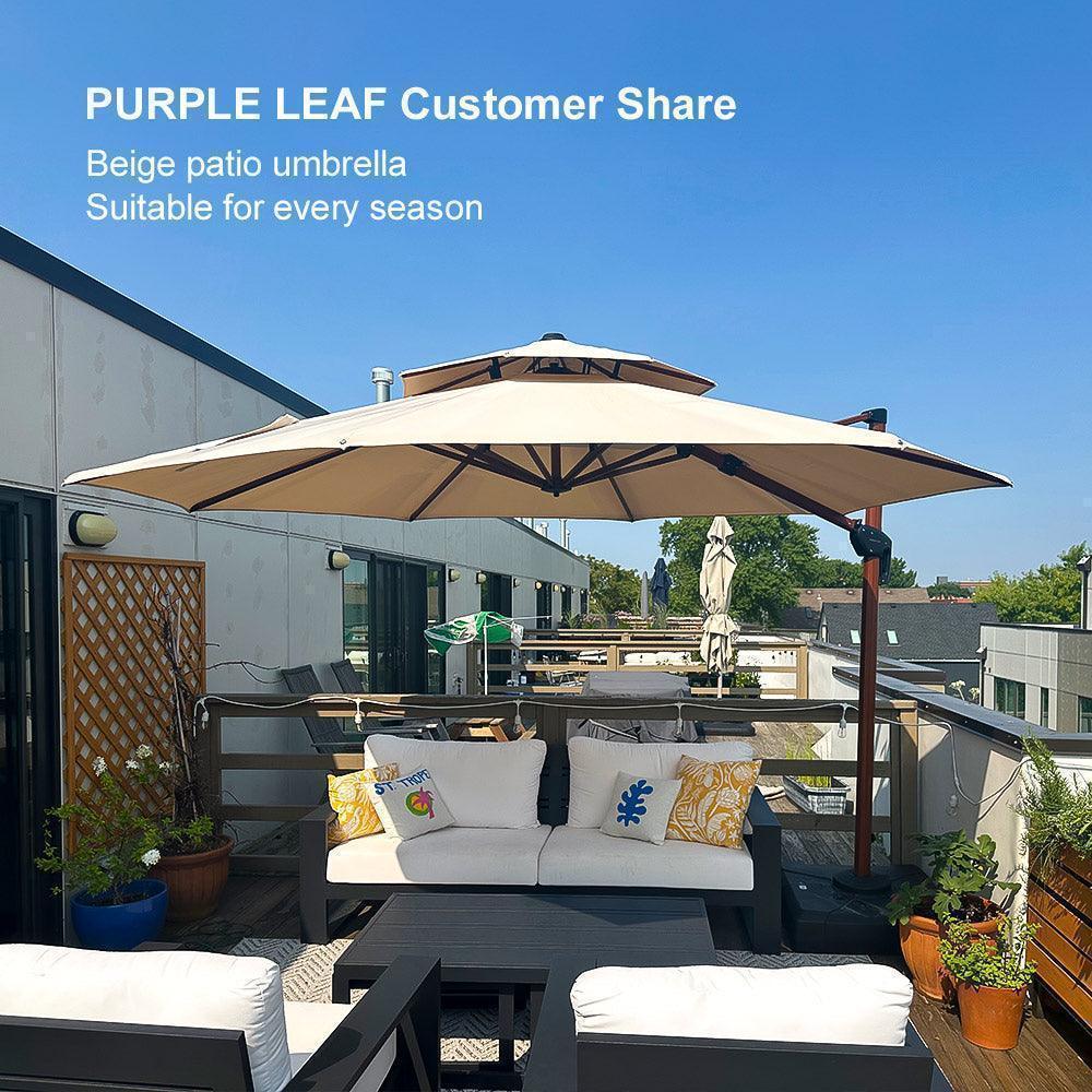 PURPLE LEAF Double Top 10 / 11 / 12 / 13 ft Round Aluminum Patio Umbrella in Wood Color - Image 122