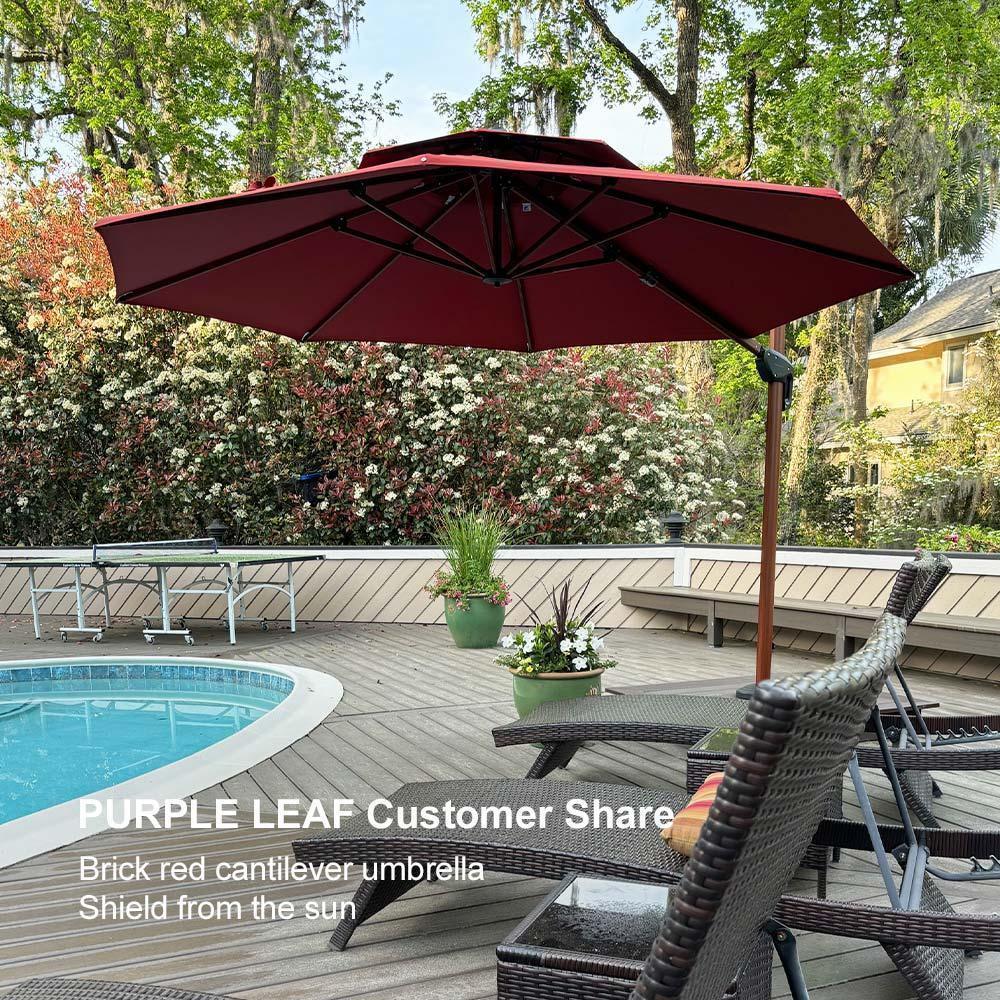 PURPLE LEAF Double Top 10 / 11 / 12 / 13 ft Round Aluminum Patio Umbrella in Wood Color - Image 129