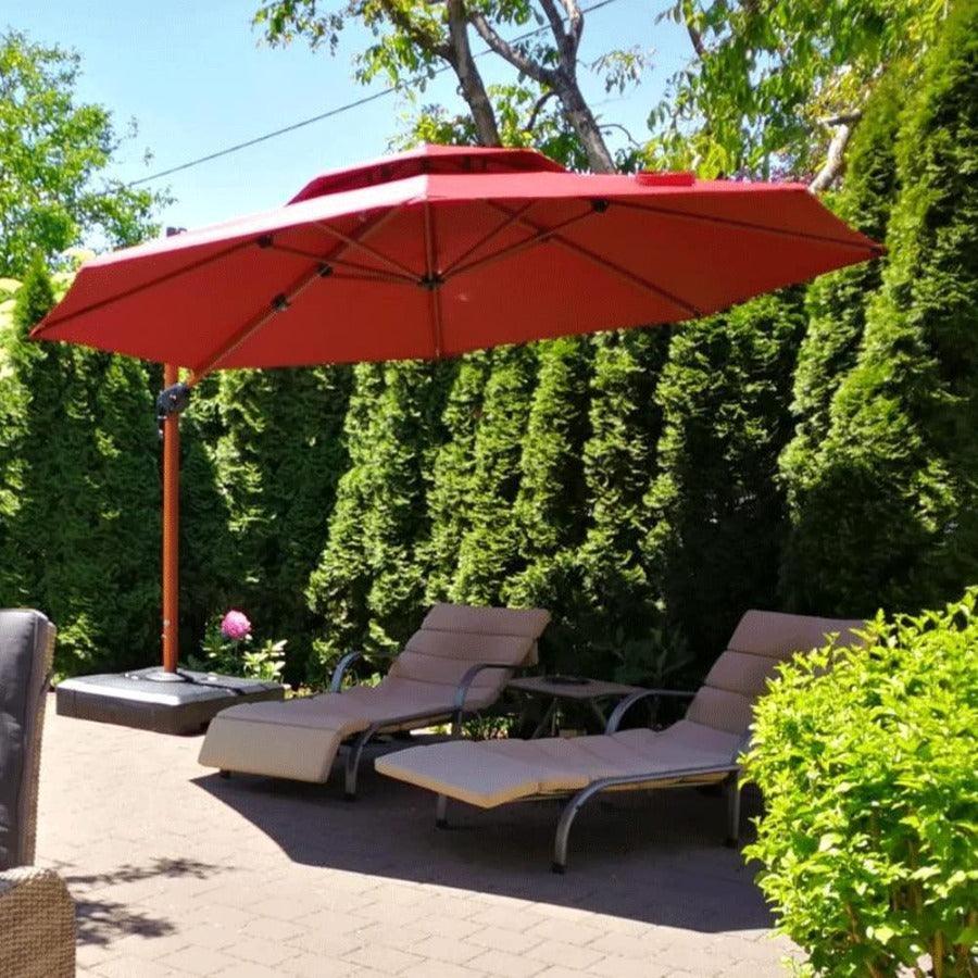 PURPLE LEAF Double Top 10 / 11 / 12 / 13 ft Round Aluminum Patio Umbrella in Wood Color - Image 13