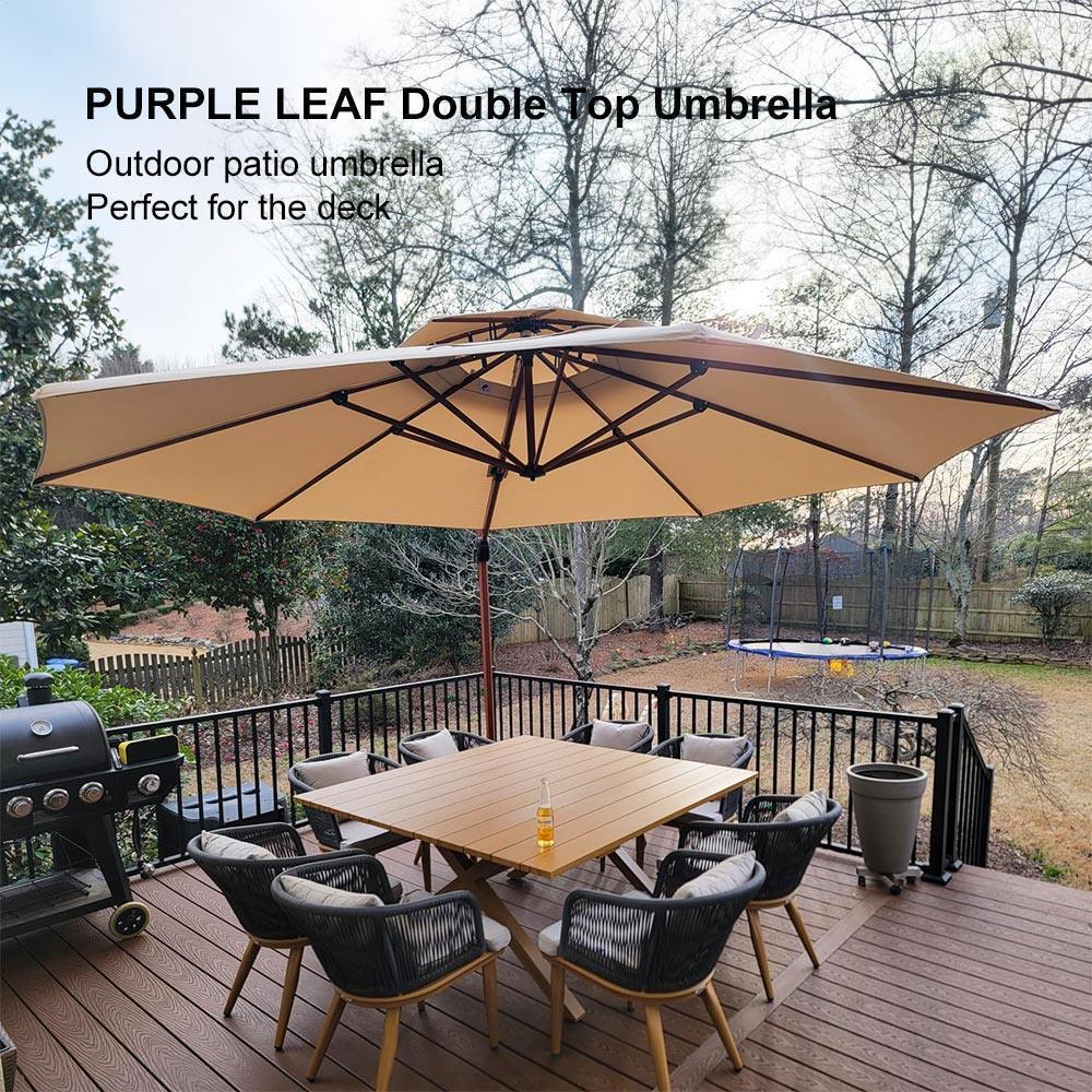 PURPLE LEAF Double Top 10 / 11 / 12 / 13 ft Round Aluminum Patio Umbrella in Wood Color - Image 131