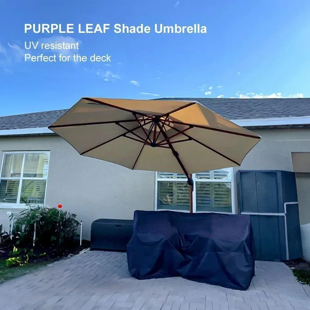 PURPLE LEAF Double Top 10 / 11 / 12 / 13 ft Round Aluminum Patio Umbrella in Wood Color - Image 133