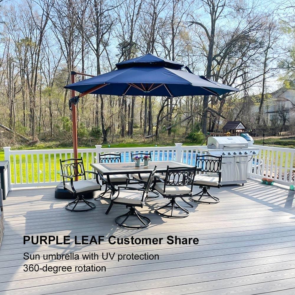 PURPLE LEAF Double Top 10 / 11 / 12 / 13 ft Round Aluminum Patio Umbrella in Wood Color - Image 135